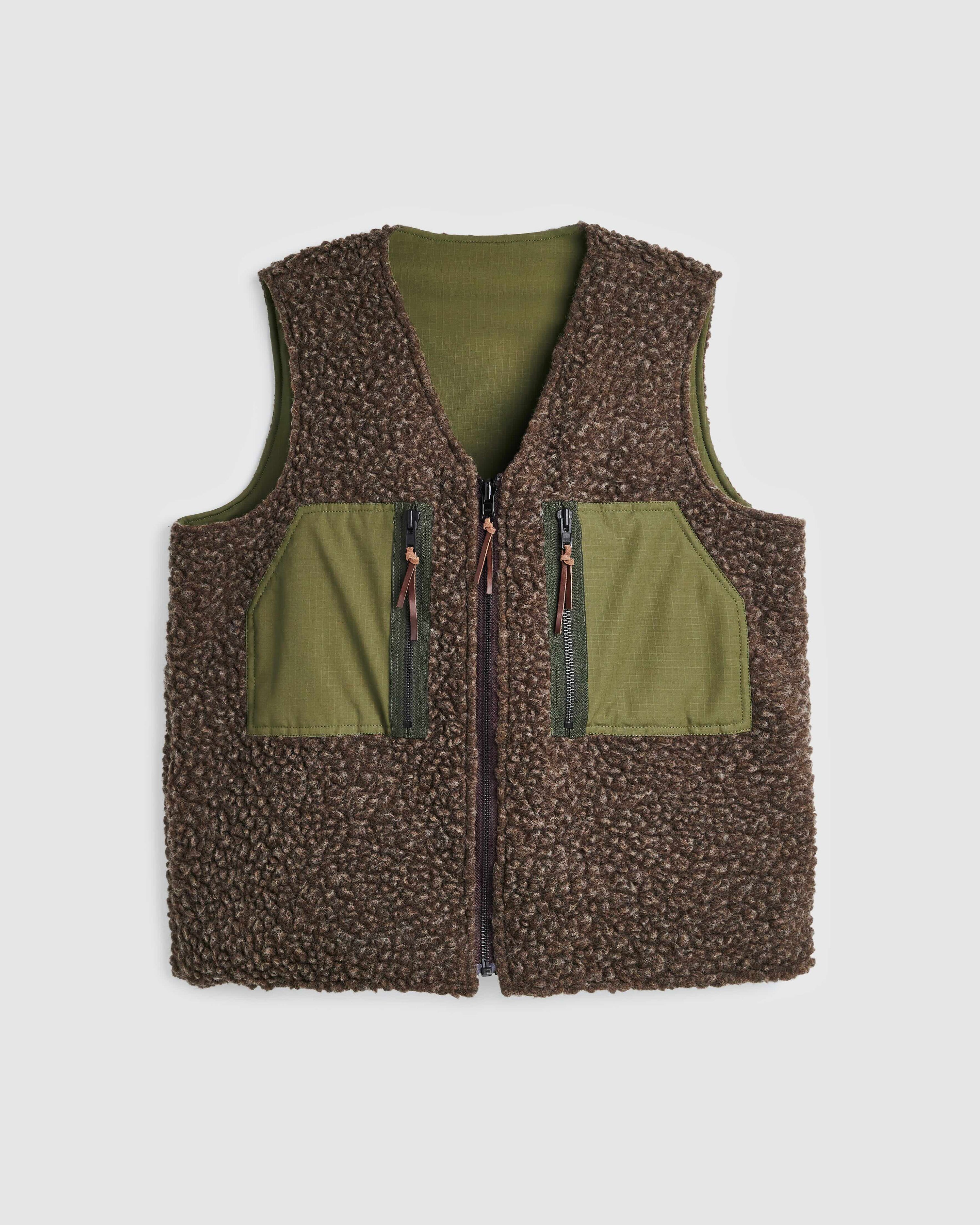 Reversible Mountain Fleece Vest - Earth and Moss