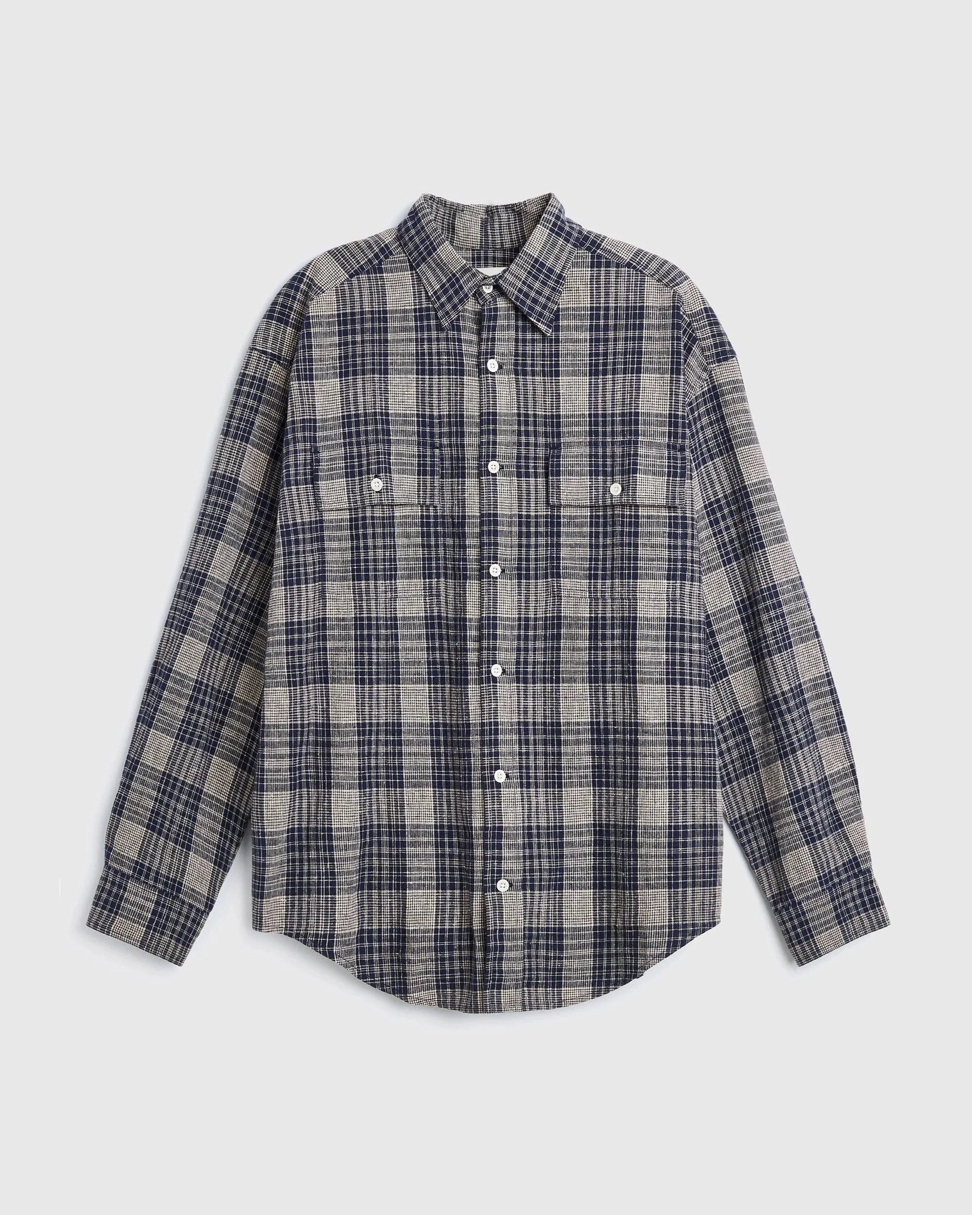 Double Pocket Heritage Shirt - Navy Slub Check
