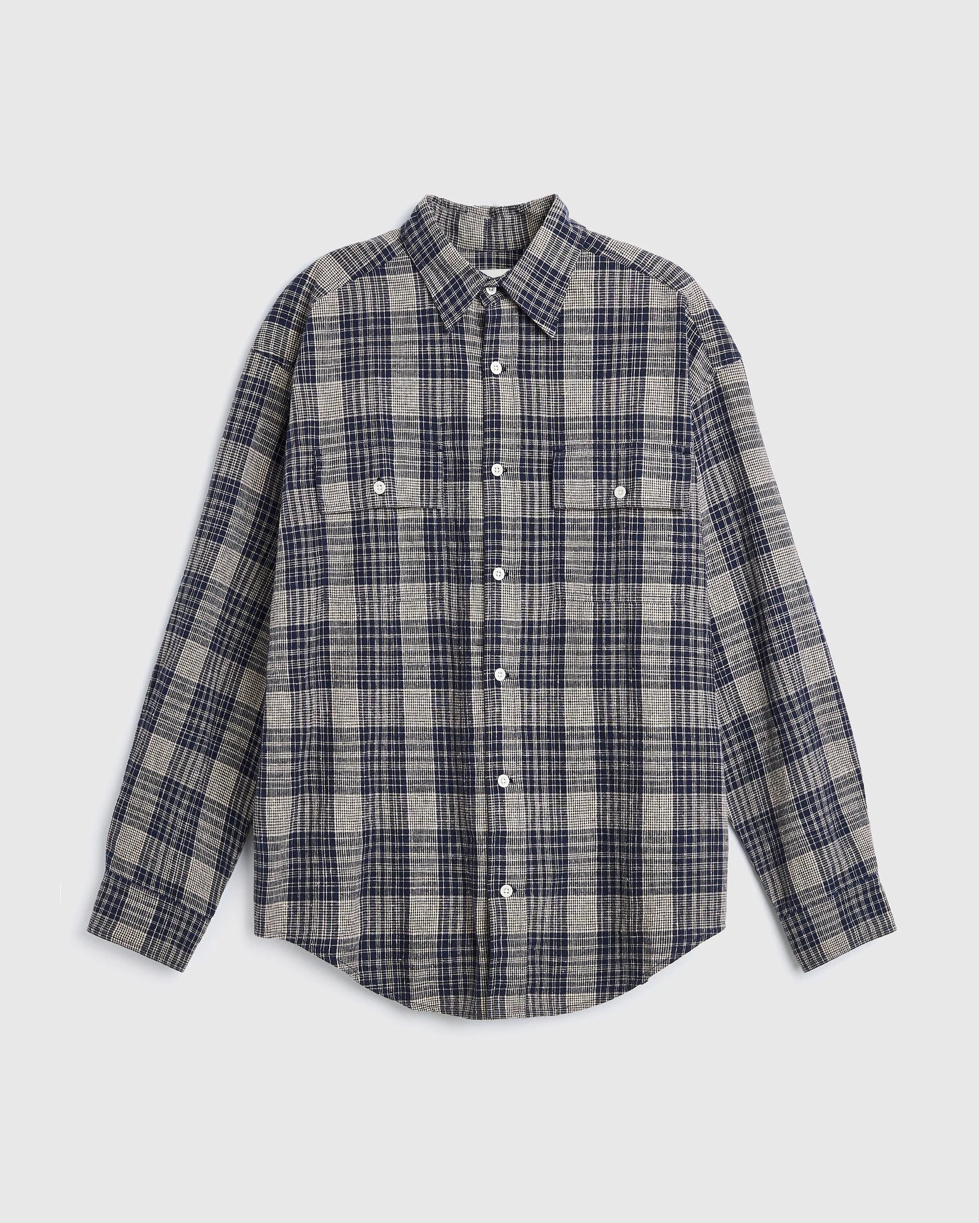 Double Pocket Heritage Shirt - Navy Slub Check