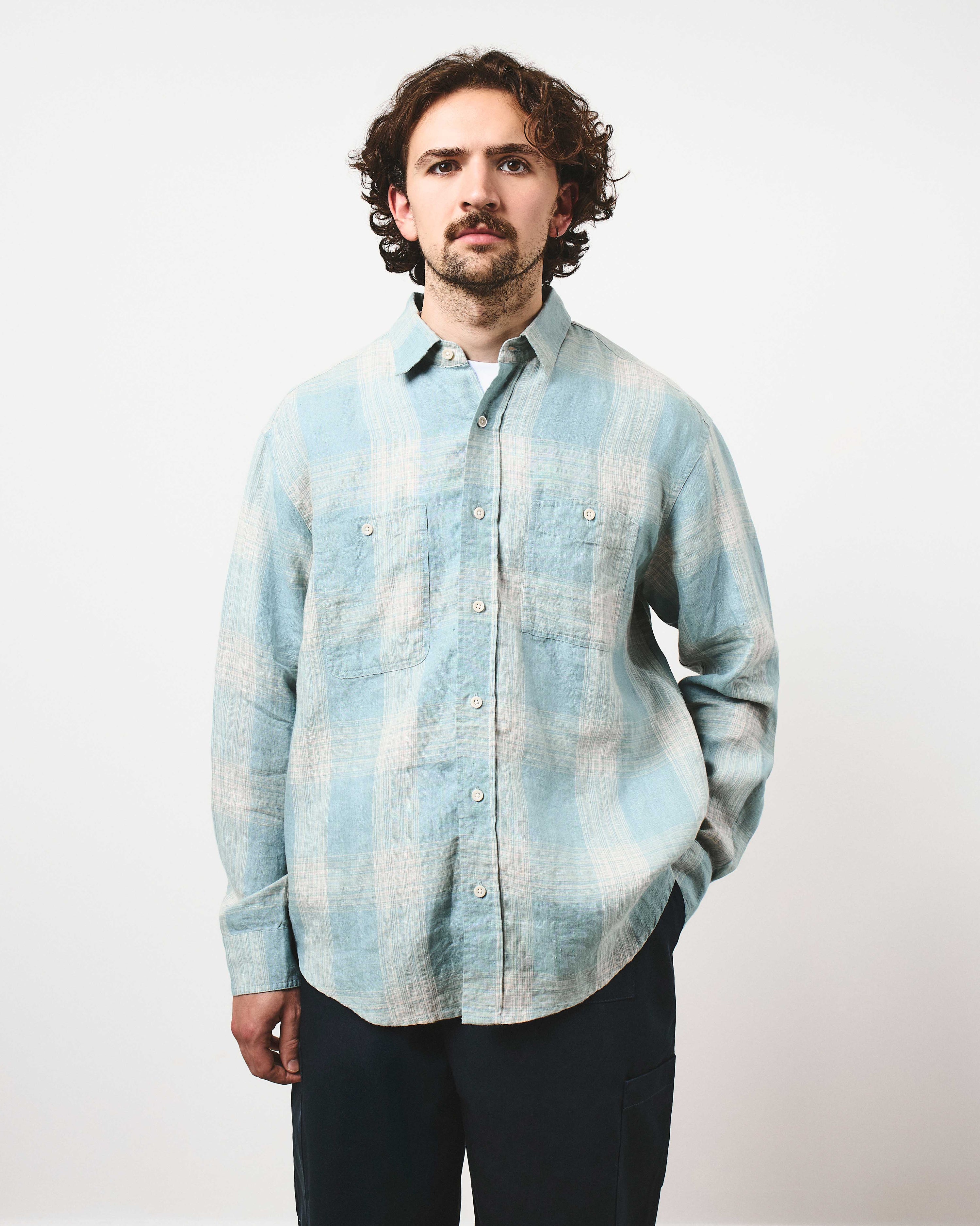 Workers Shirt - Sky Linen Check