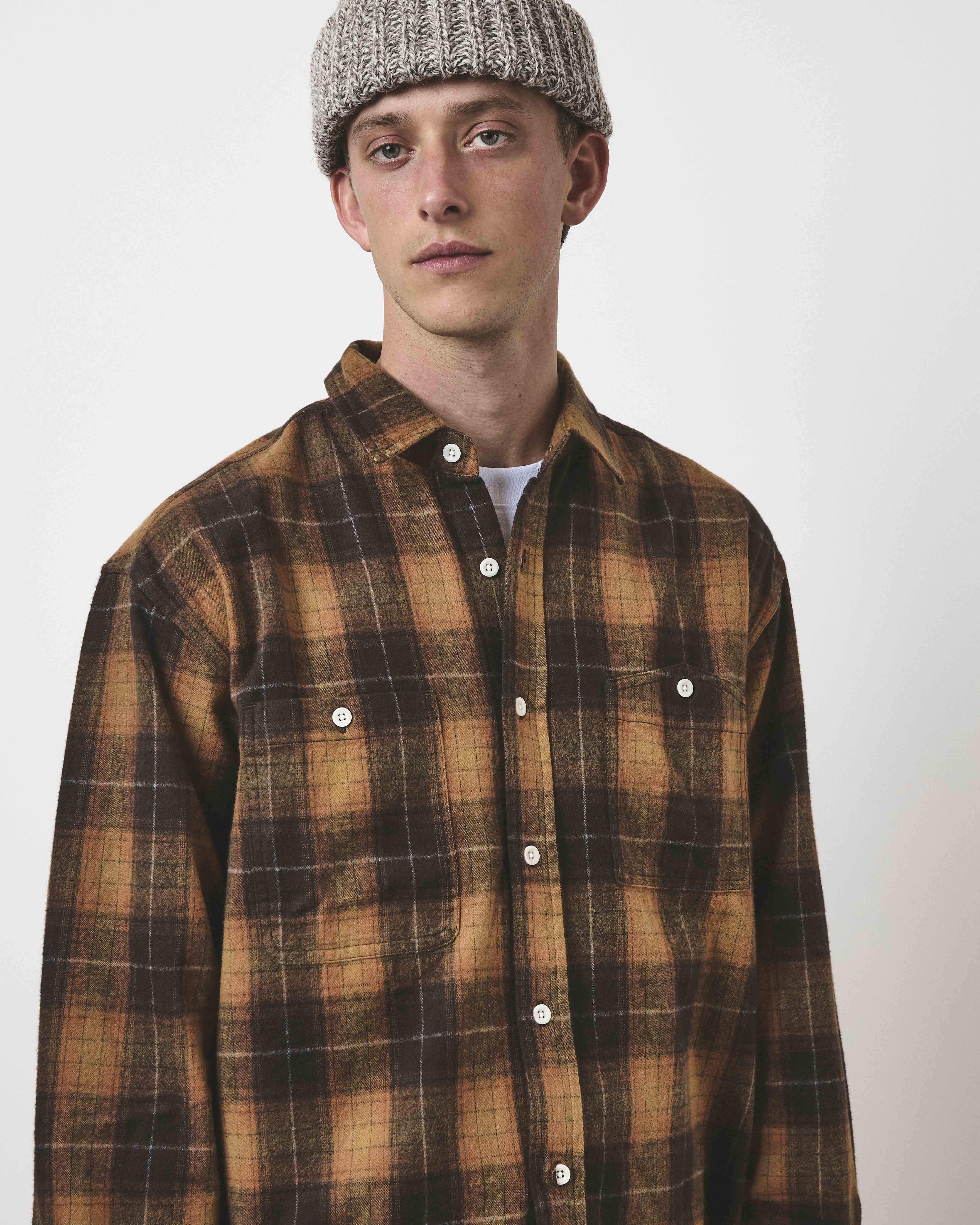 Brushed Check Workers Shirt - Meadow Check | Café Mountain
