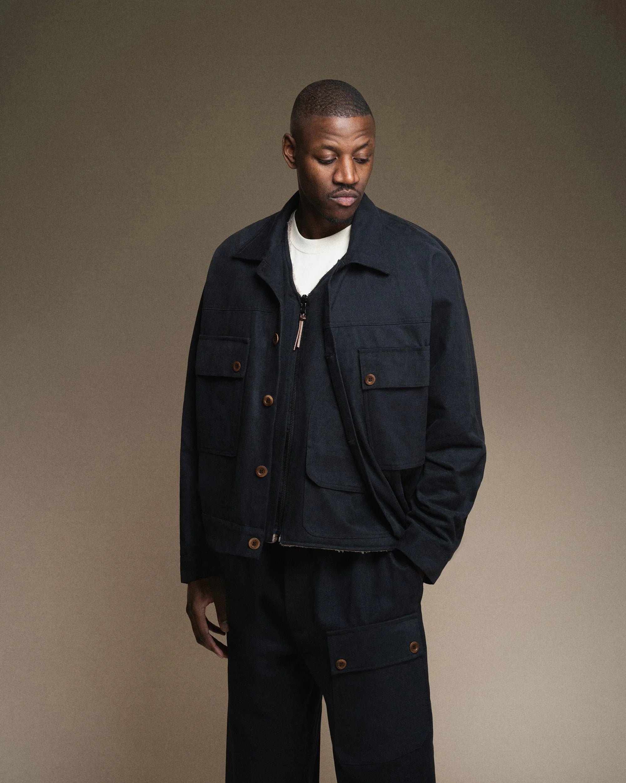 Reversible Foragers Vest - Washed Black and Limestone