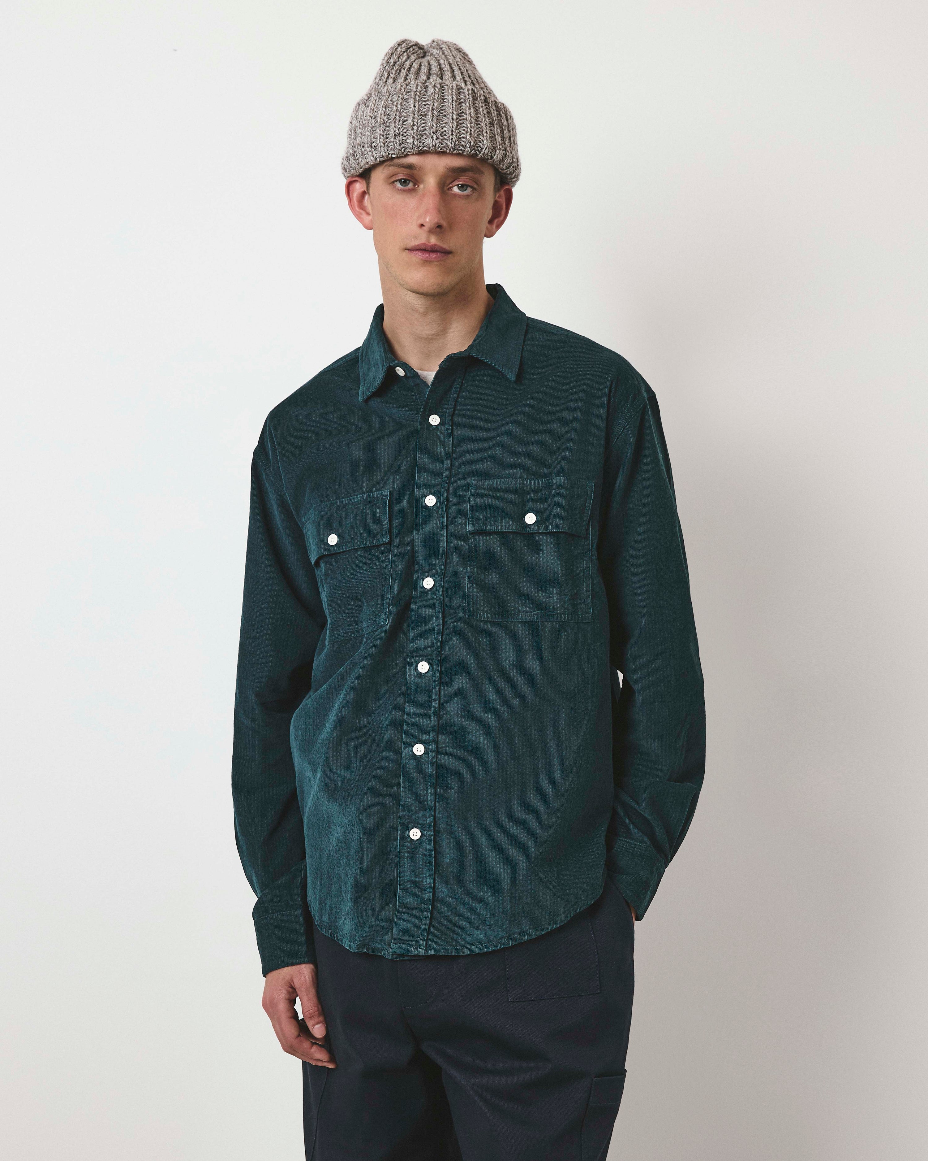 Double Pocket Seersucker Cord Heritage Shirt - Forest