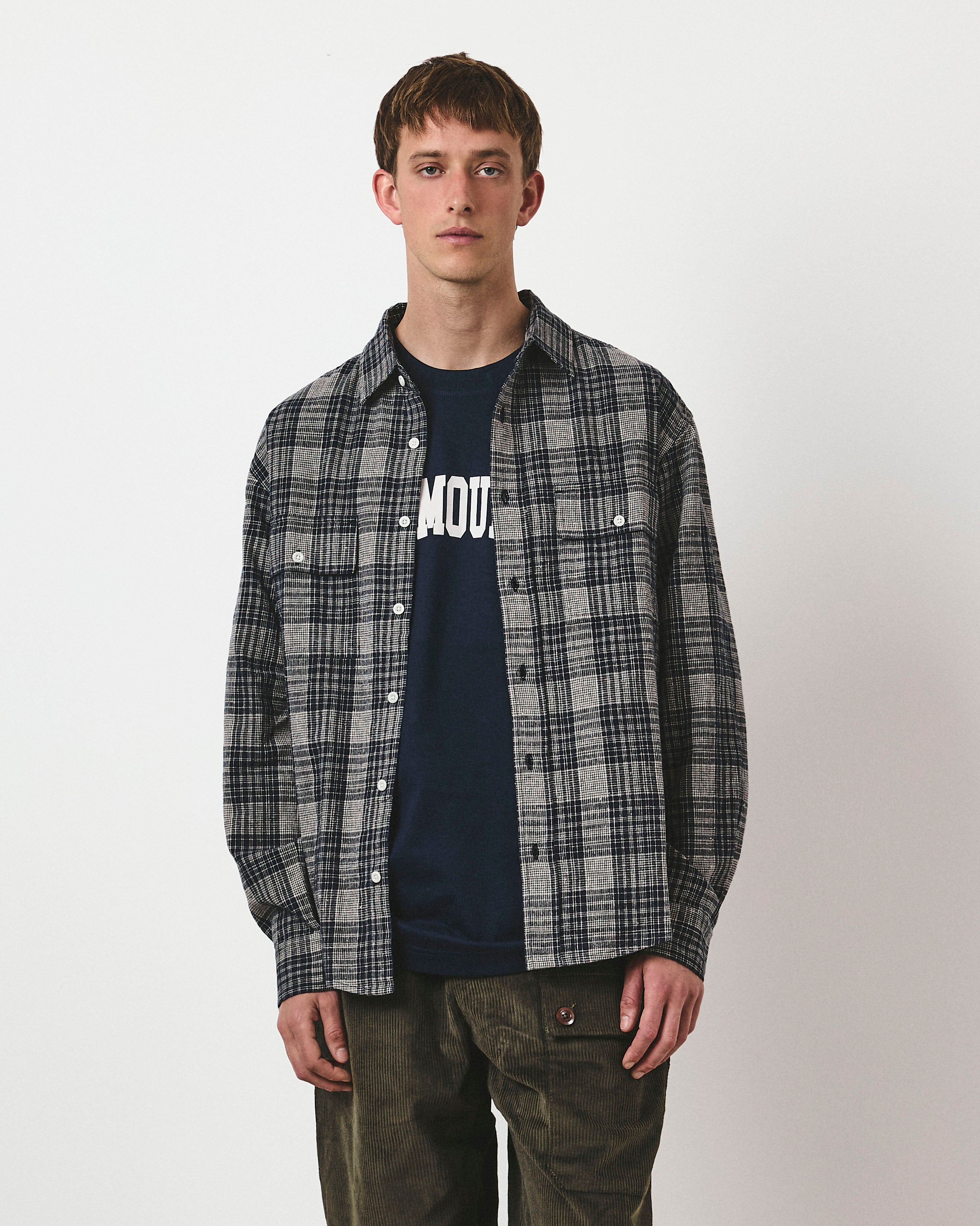 Double Pocket Heritage Shirt - Navy Slub Check