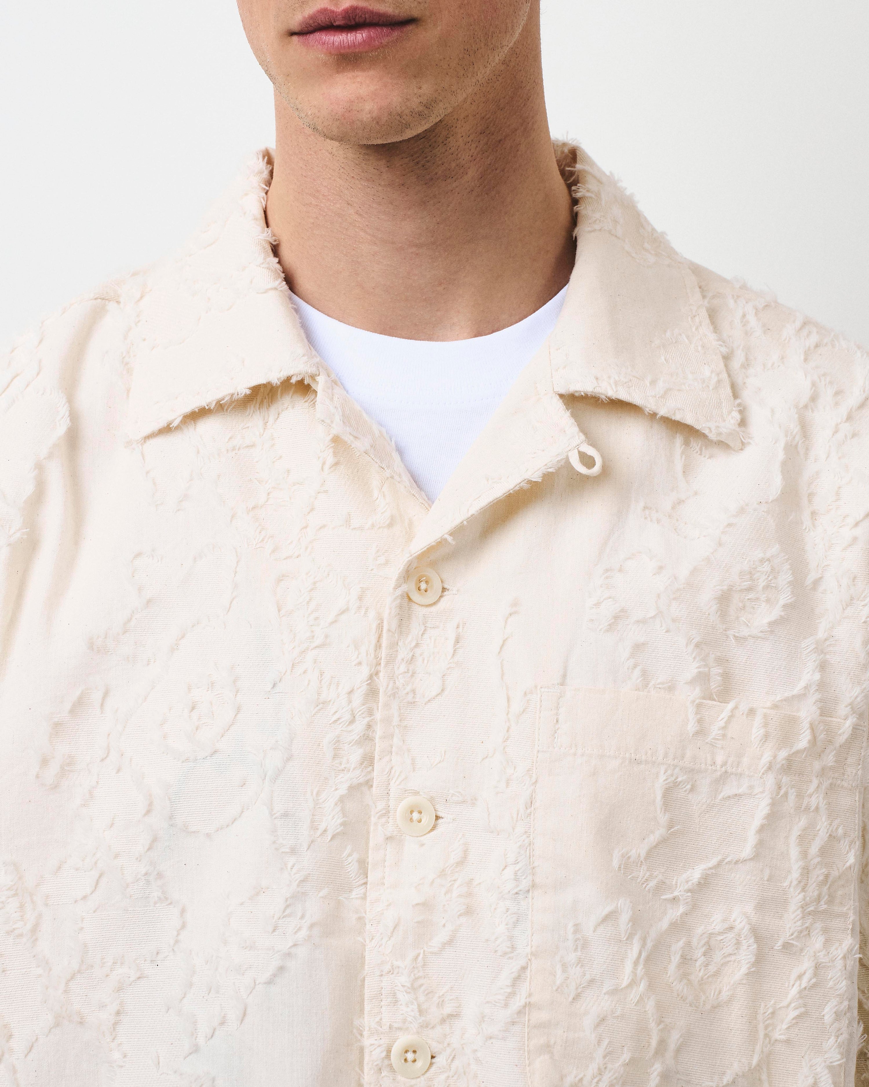 Floral Jacquard Vacation Shirt - Natural