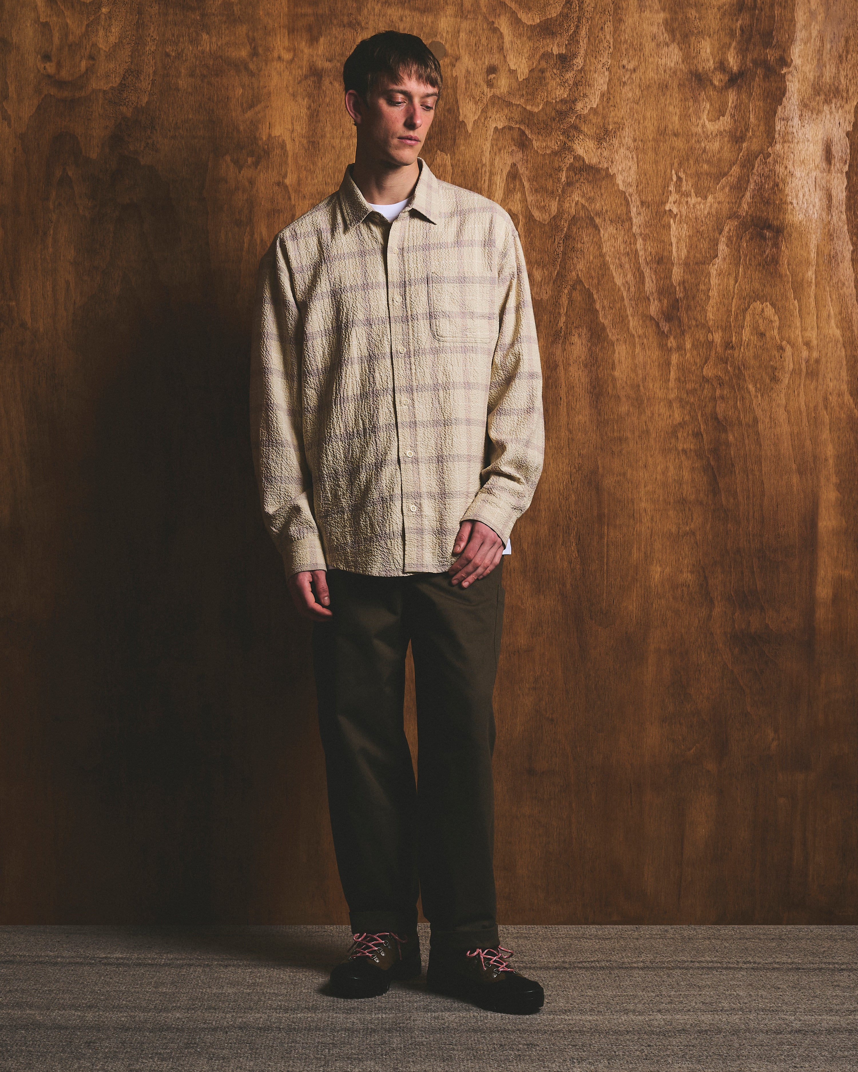 Wrinkled Check Heritage Shirt - Ecru and Aubergine