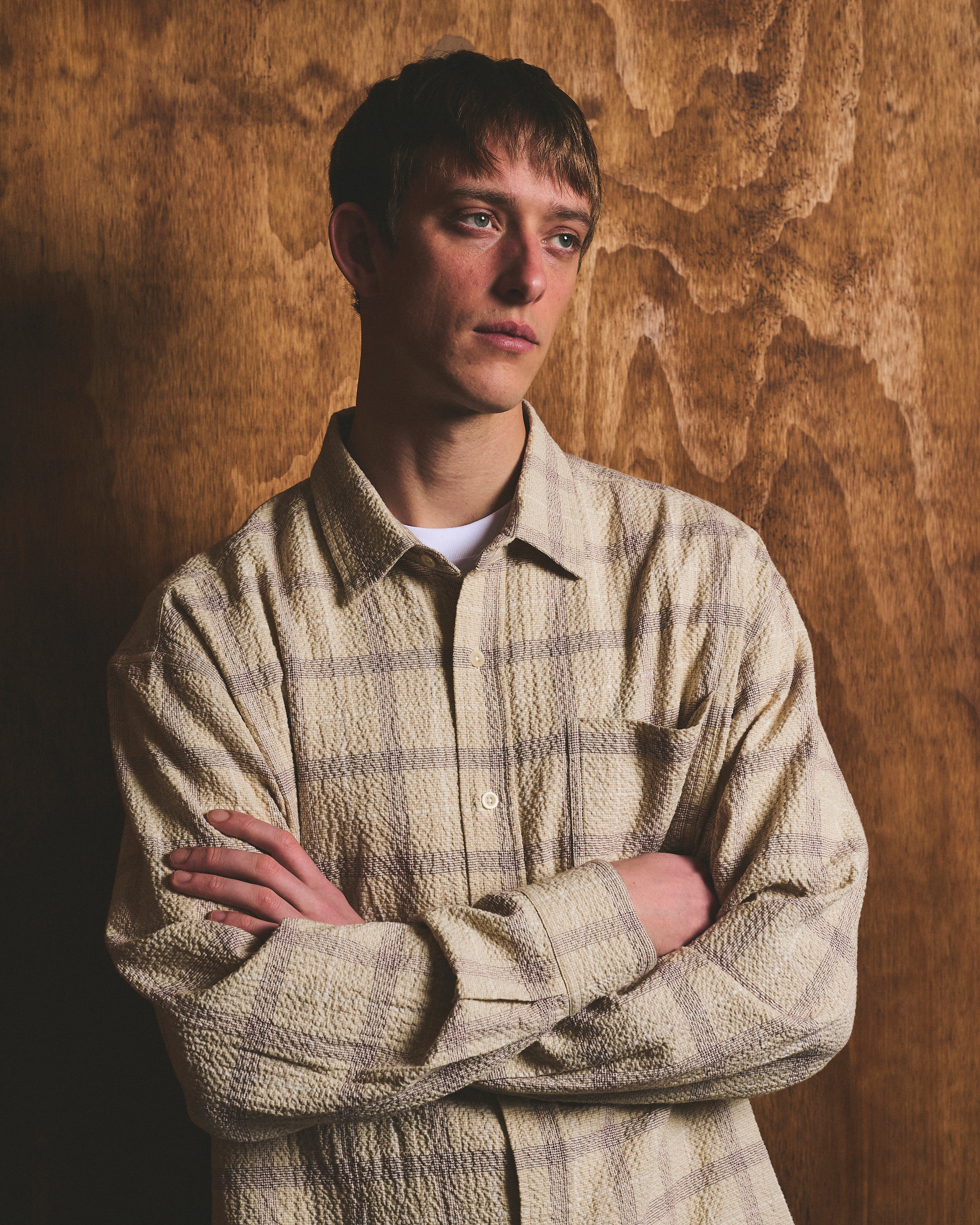 Wrinkled Check Heritage Shirt - Ecru and Aubergine