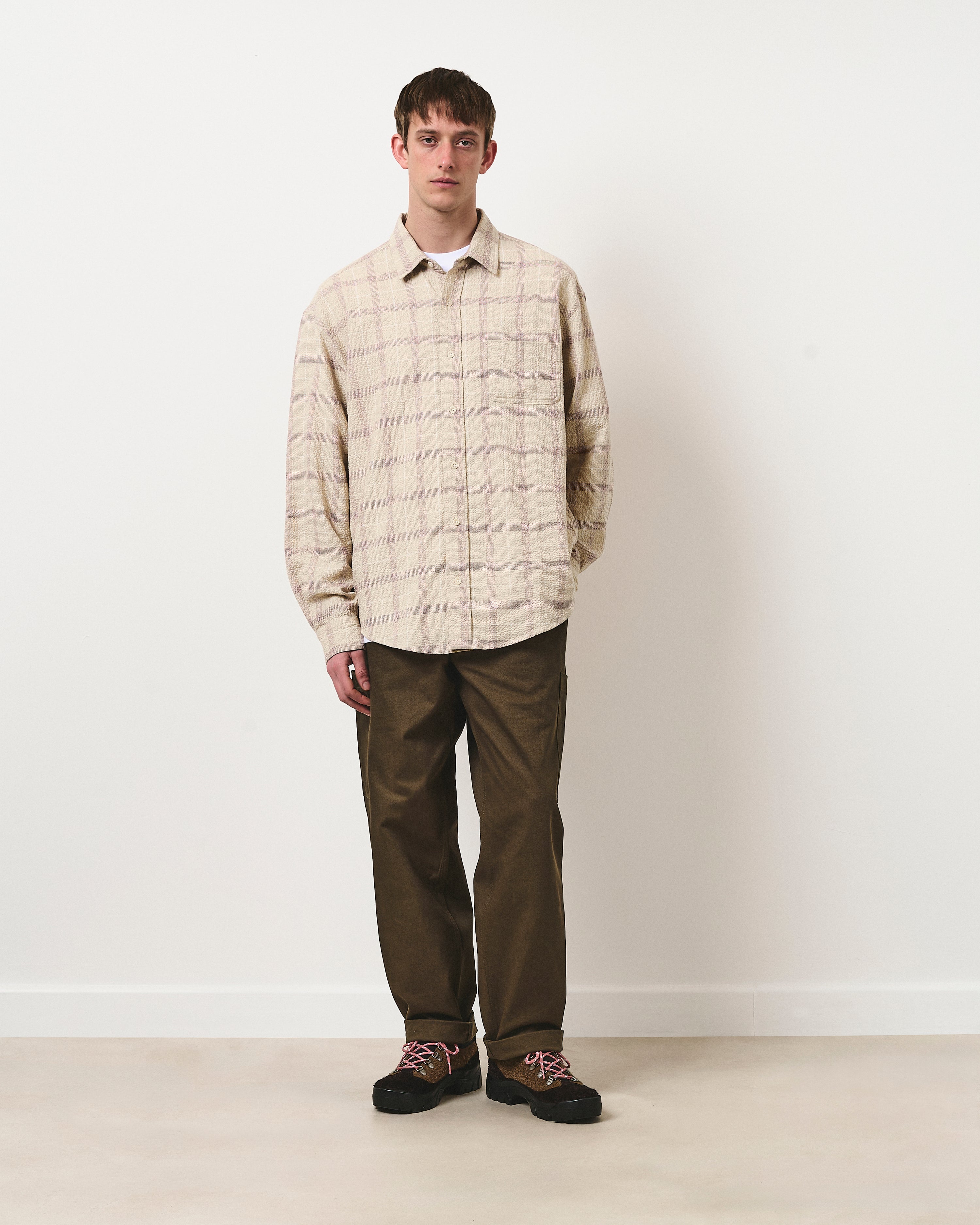 Wrinkled Check Heritage Shirt - Ecru and Aubergine