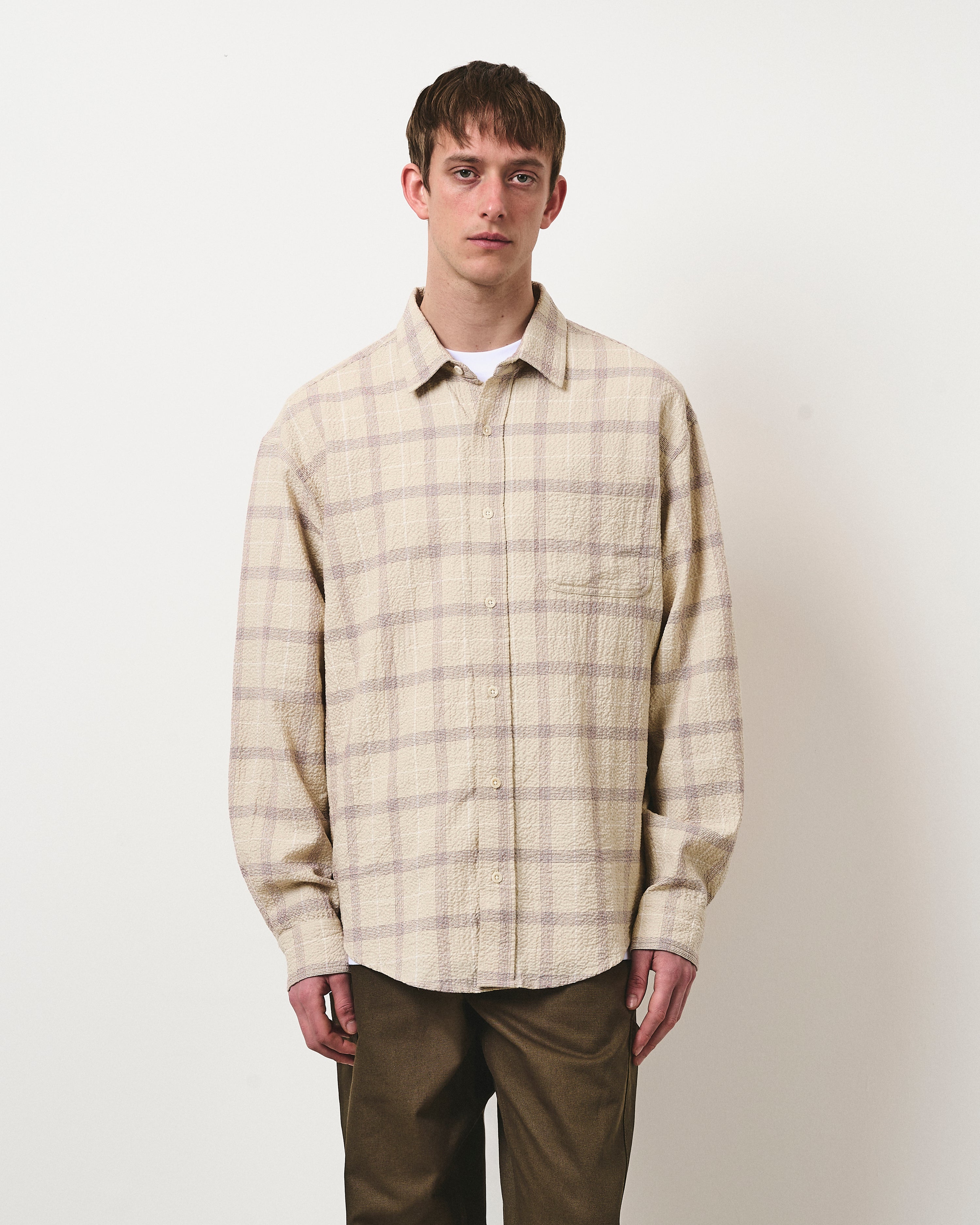 Wrinkled Check Heritage Shirt - Ecru and Aubergine