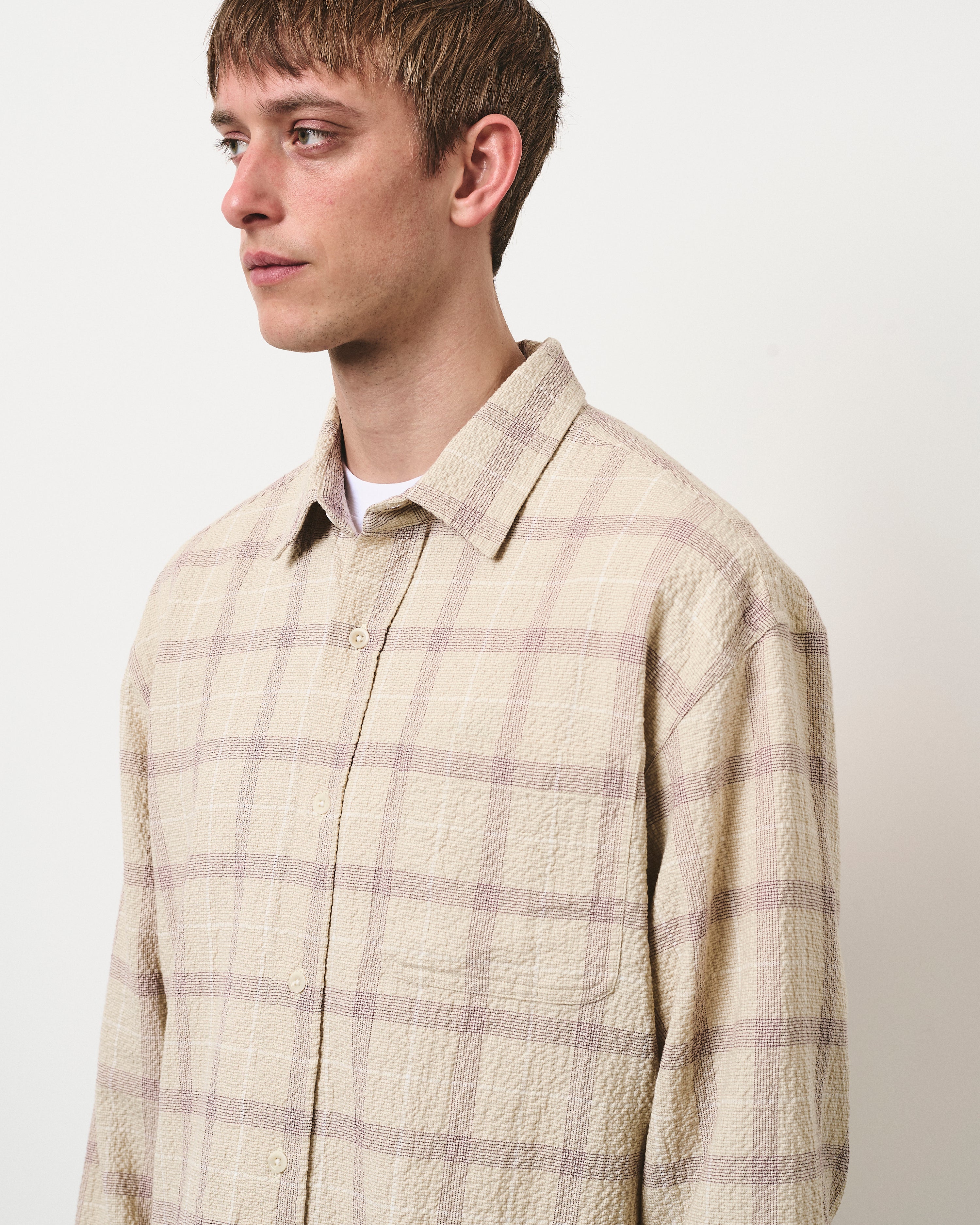 Wrinkled Check Heritage Shirt - Ecru and Aubergine