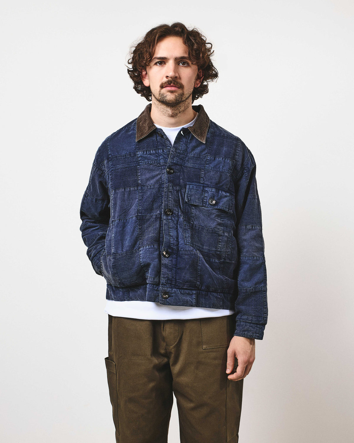 Patchwork Workers Jacket - Blue and Bark Patchwork