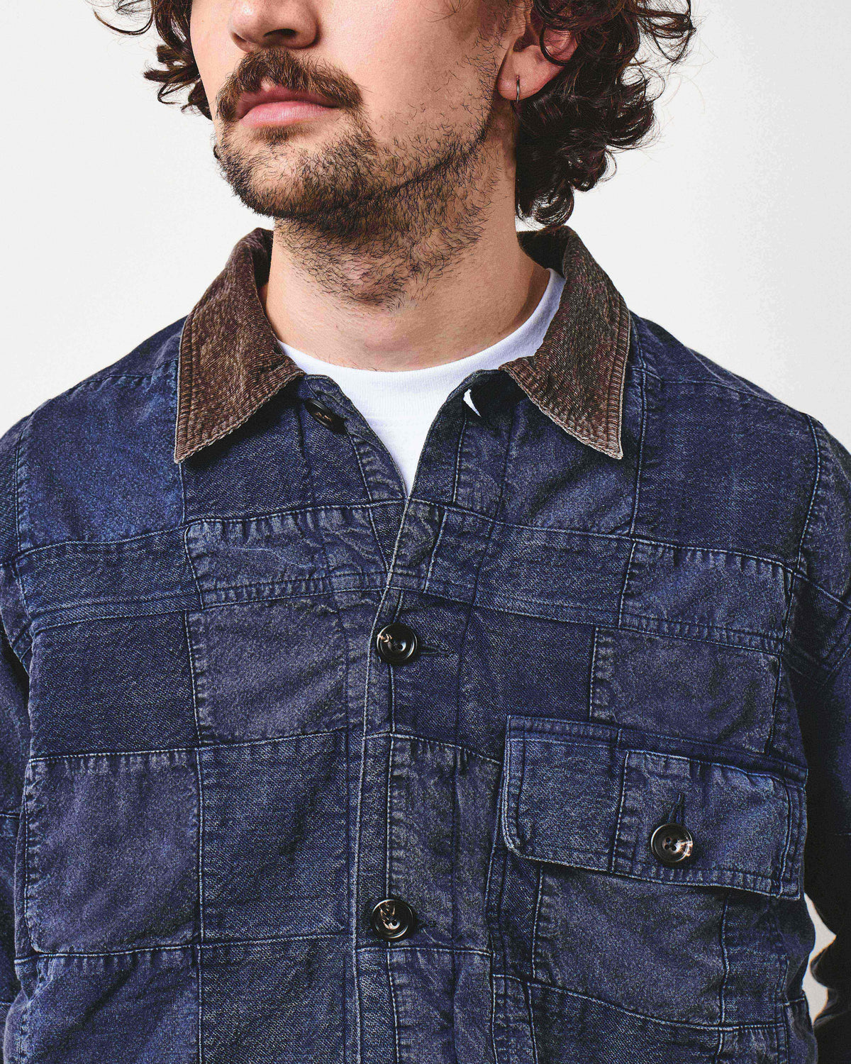 Patchwork Workers Jacket - Blue and Bark Patchwork