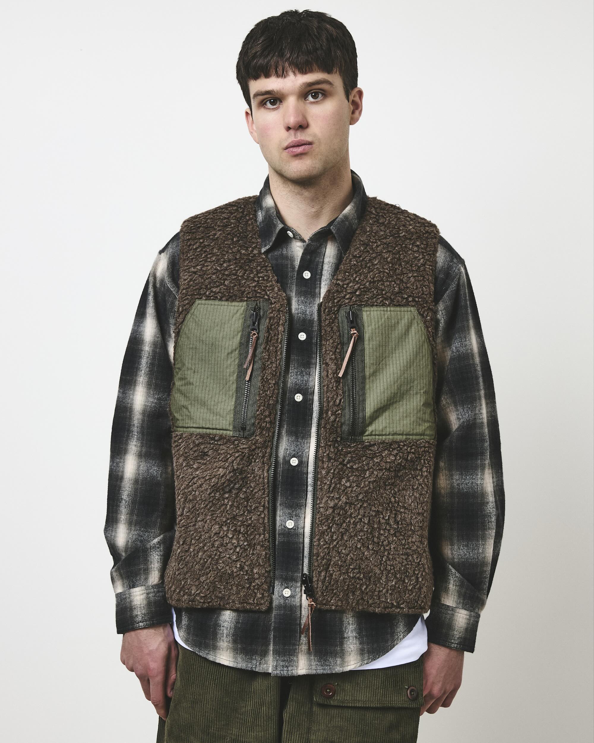 Reversible Mountain Fleece Vest - Earth and Moss