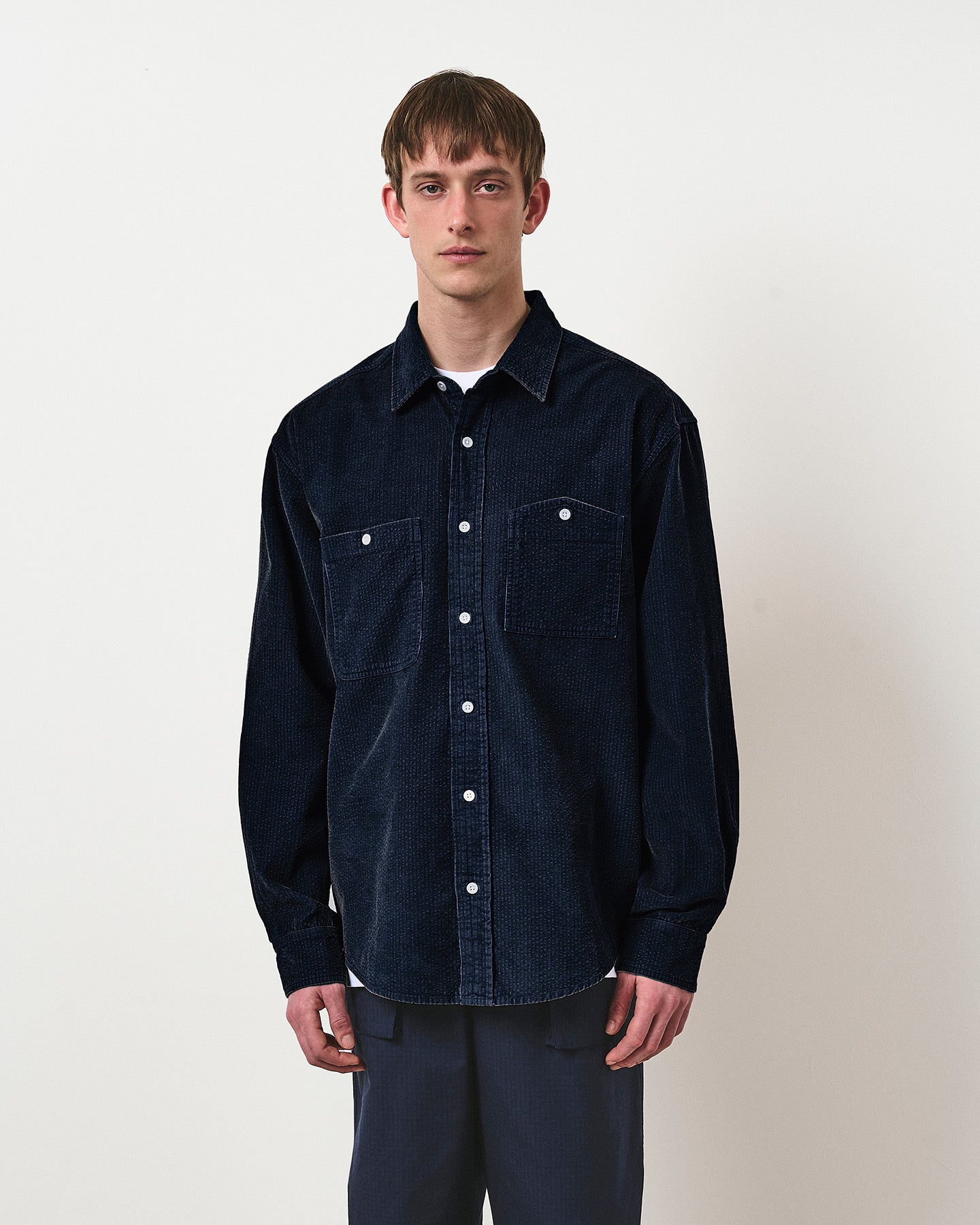 Seersucker Cord Workers Shirt - Vintage Navy