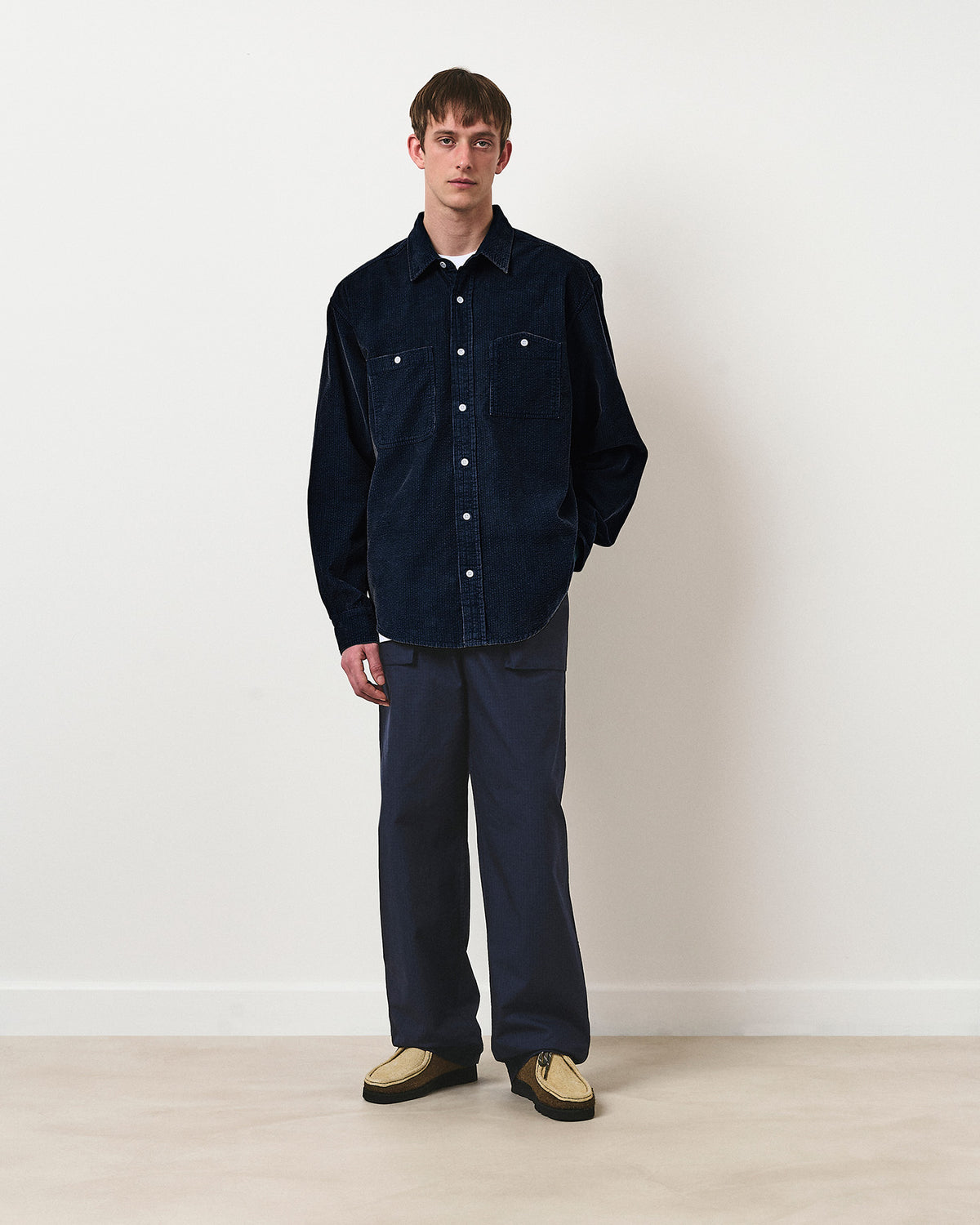 Seersucker Cord Workers Shirt - Vintage Navy