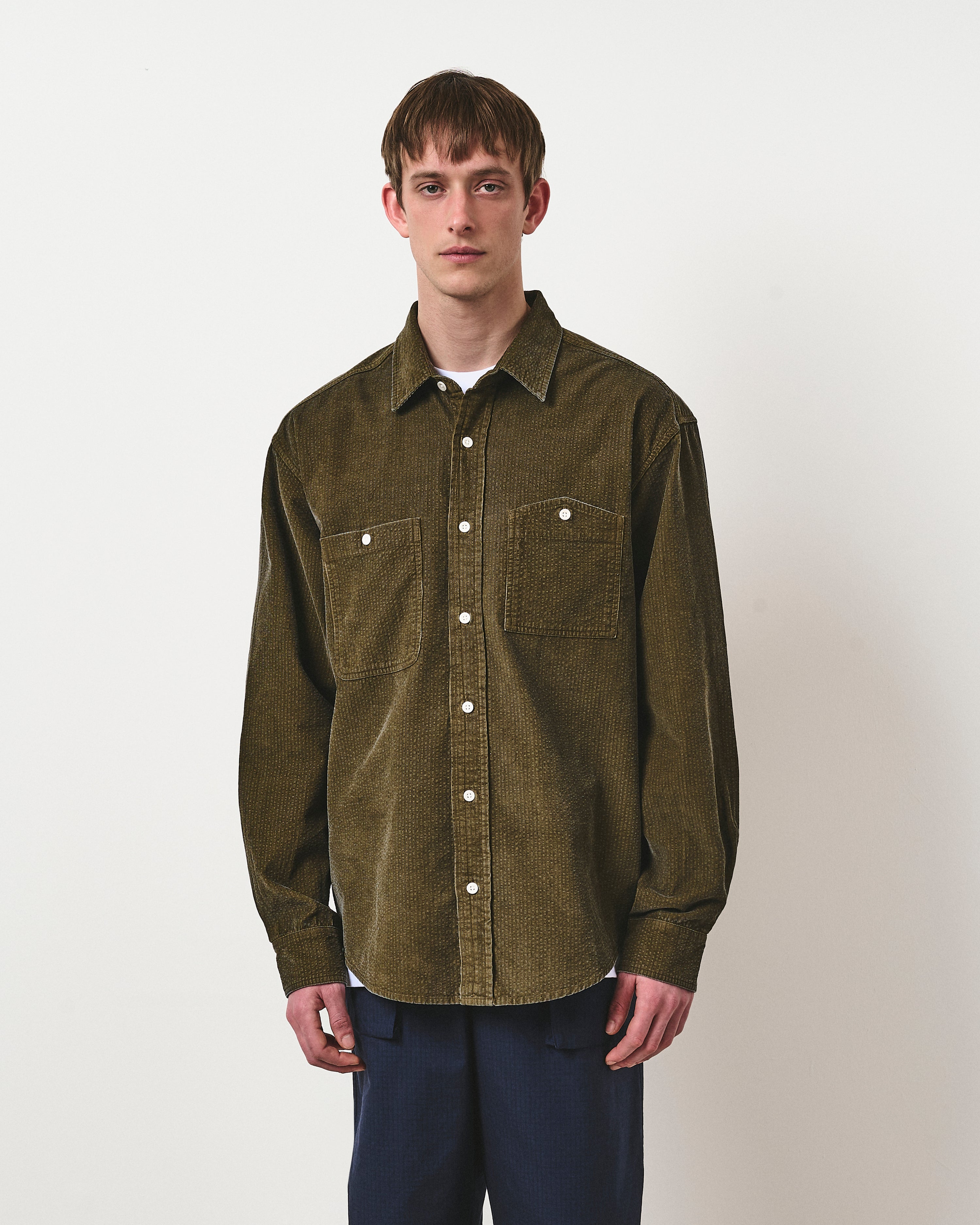 Seersucker Cord Workers Shirt - Vintage Olive