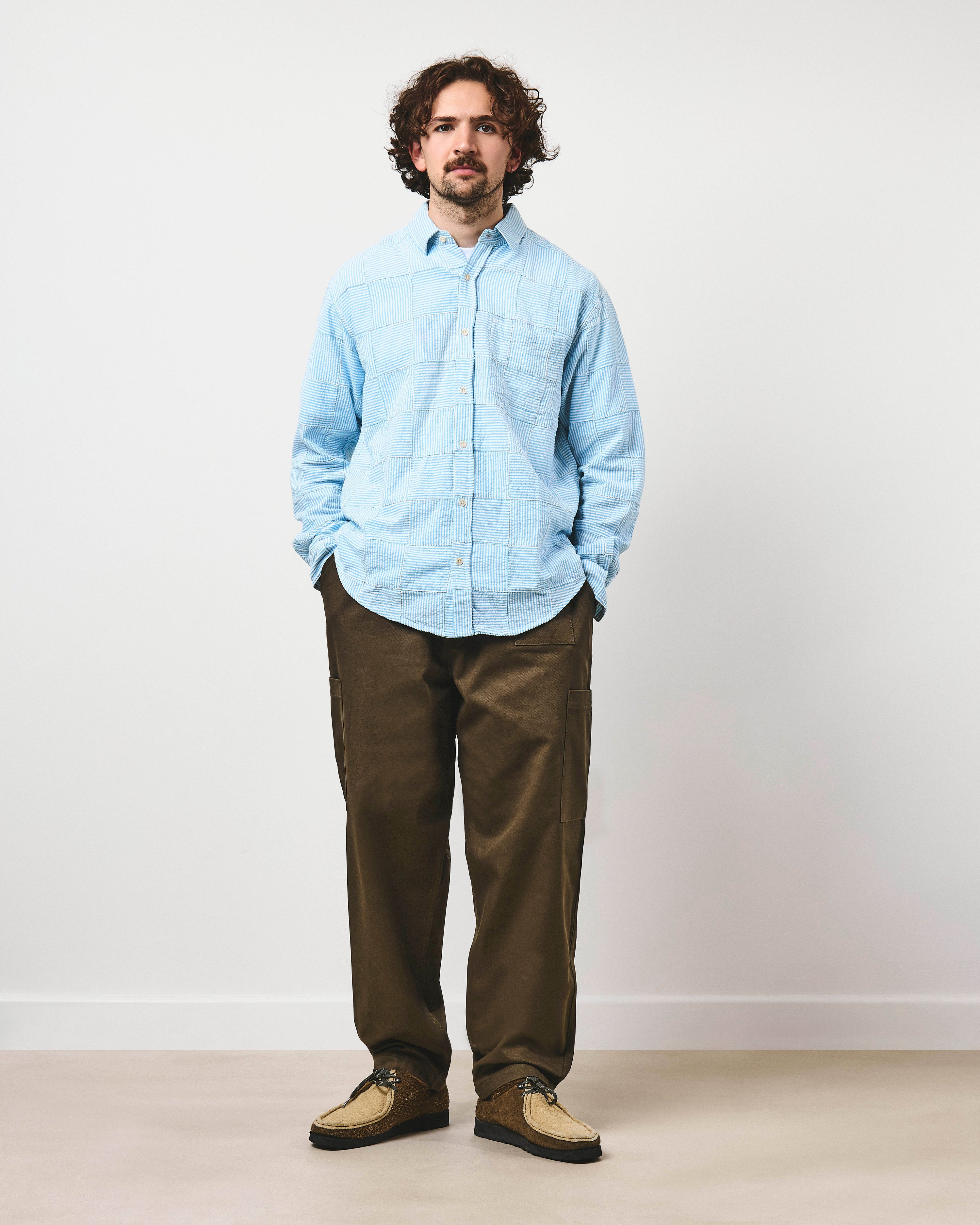 Patchwork Stripe Heritage Shirt - Sky Blue Seersucker