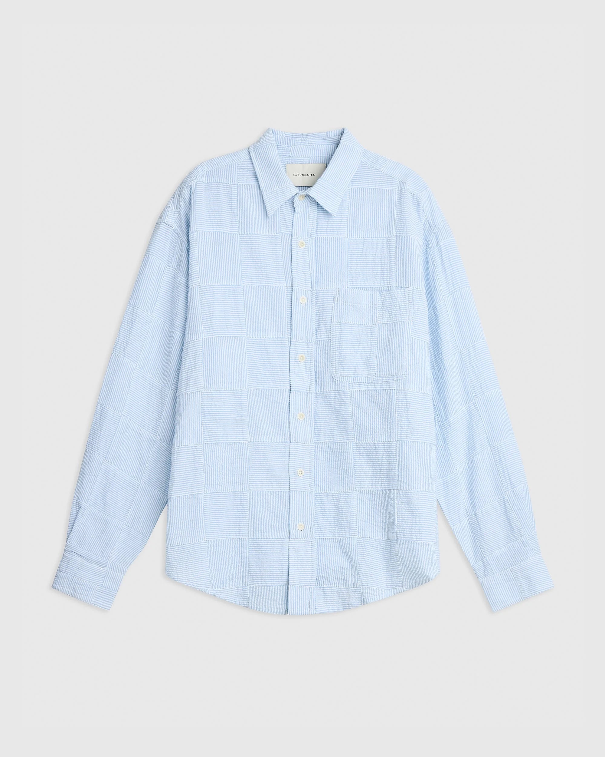 Patchwork Stripe Heritage Shirt - Sky Blue Seersucker