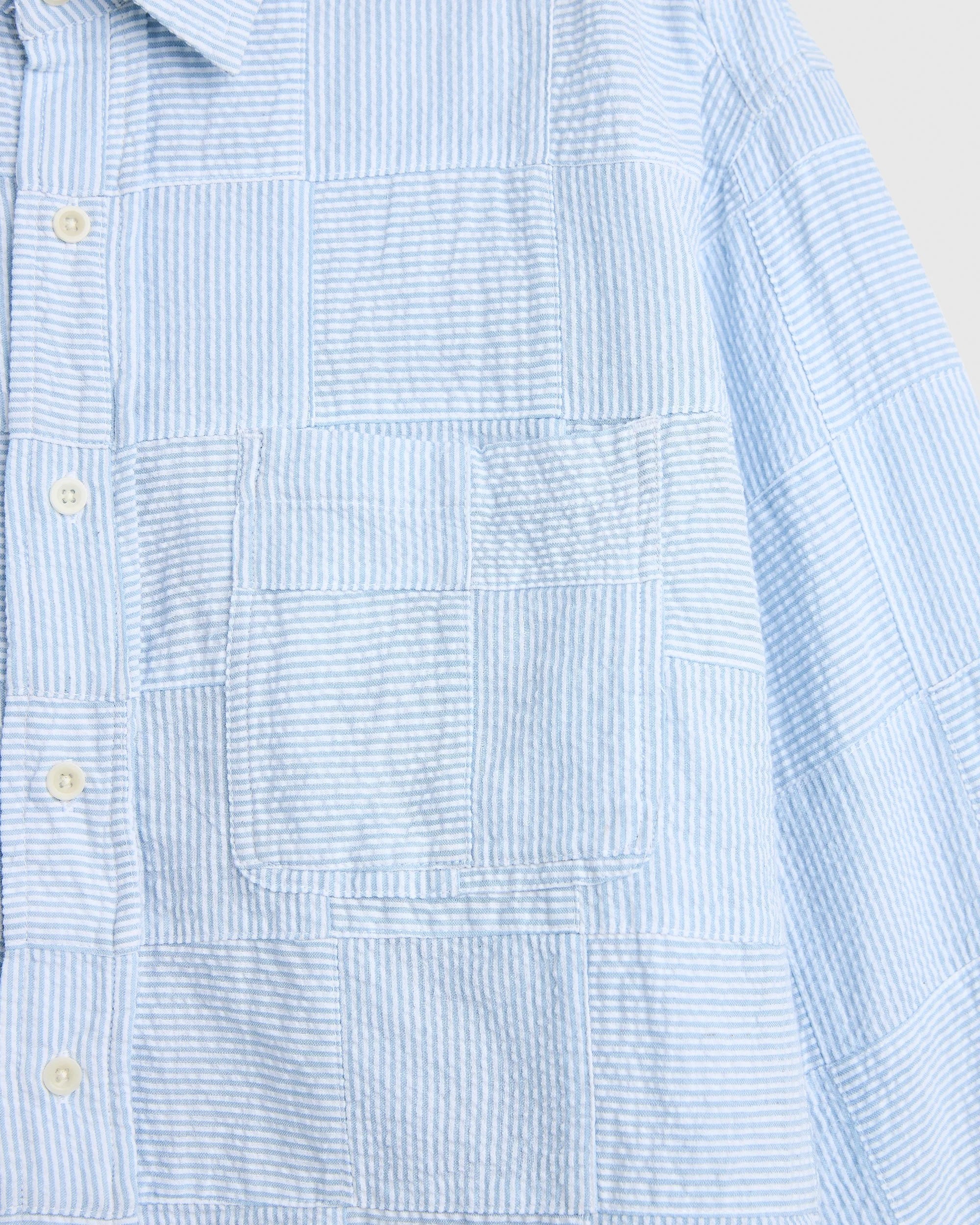 Patchwork Stripe Heritage Shirt - Sky Blue Seersucker