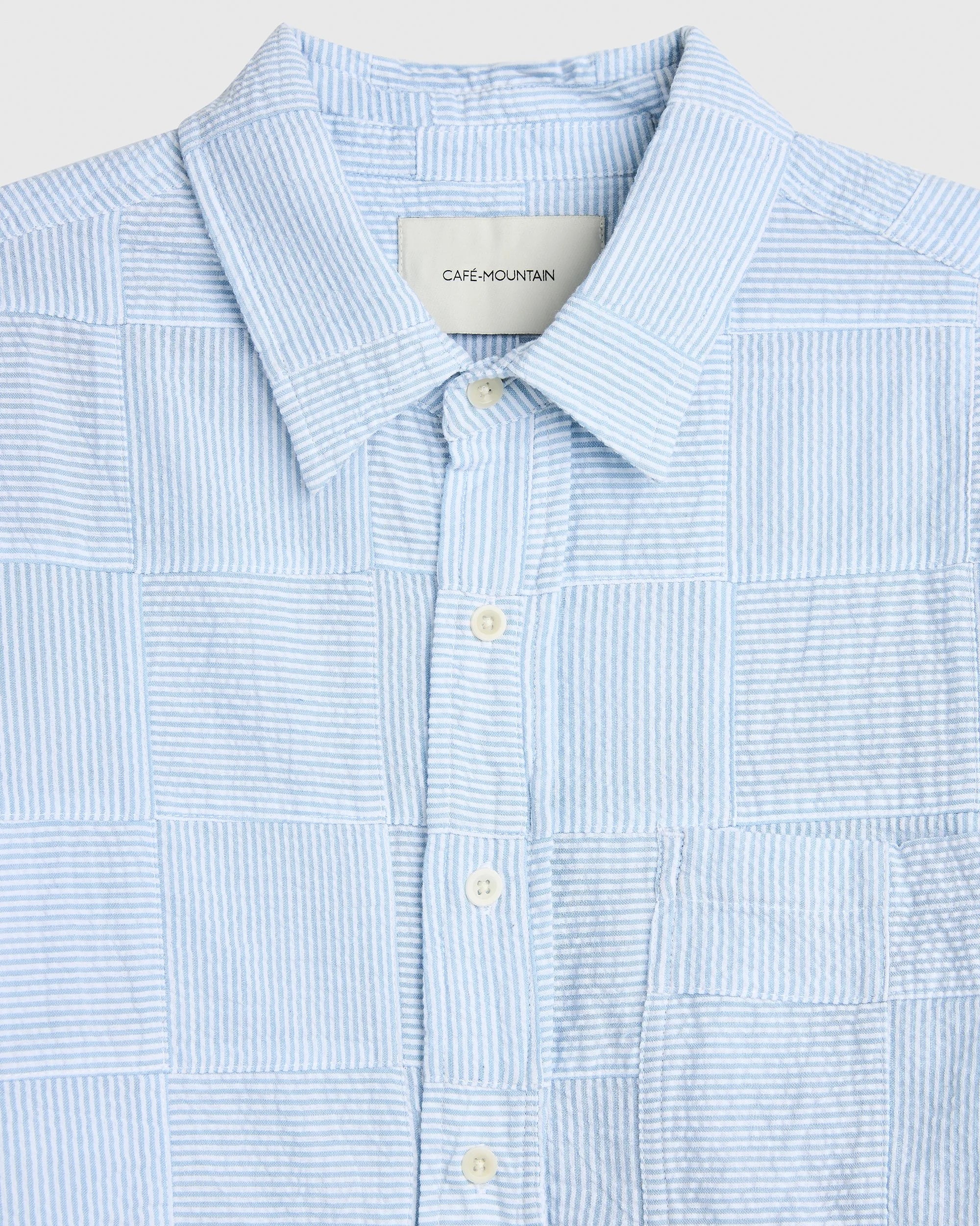 Patchwork Stripe Heritage Shirt - Sky Blue Seersucker