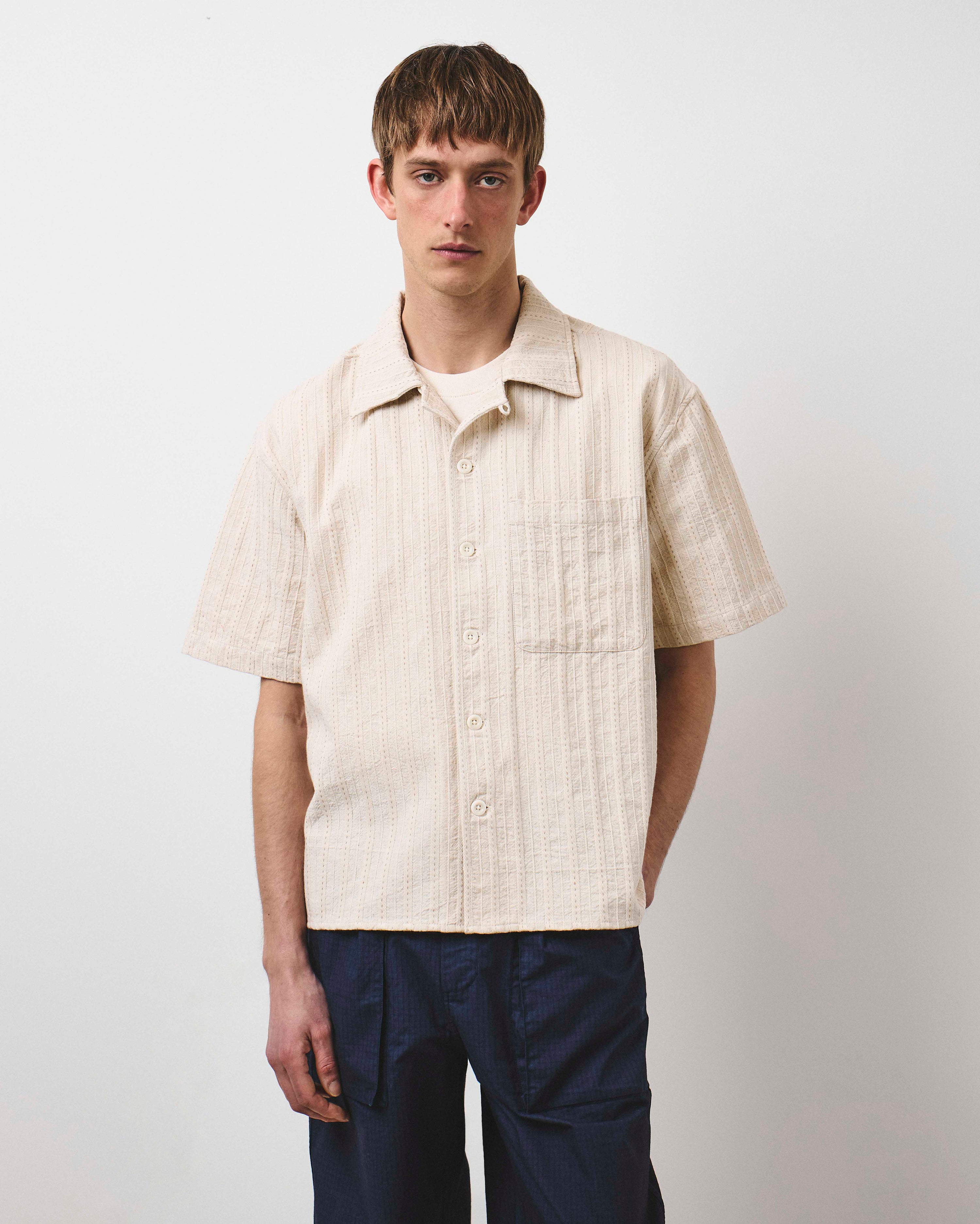 Jacquard Stripe Vacation Shirt - Ecru Stripe