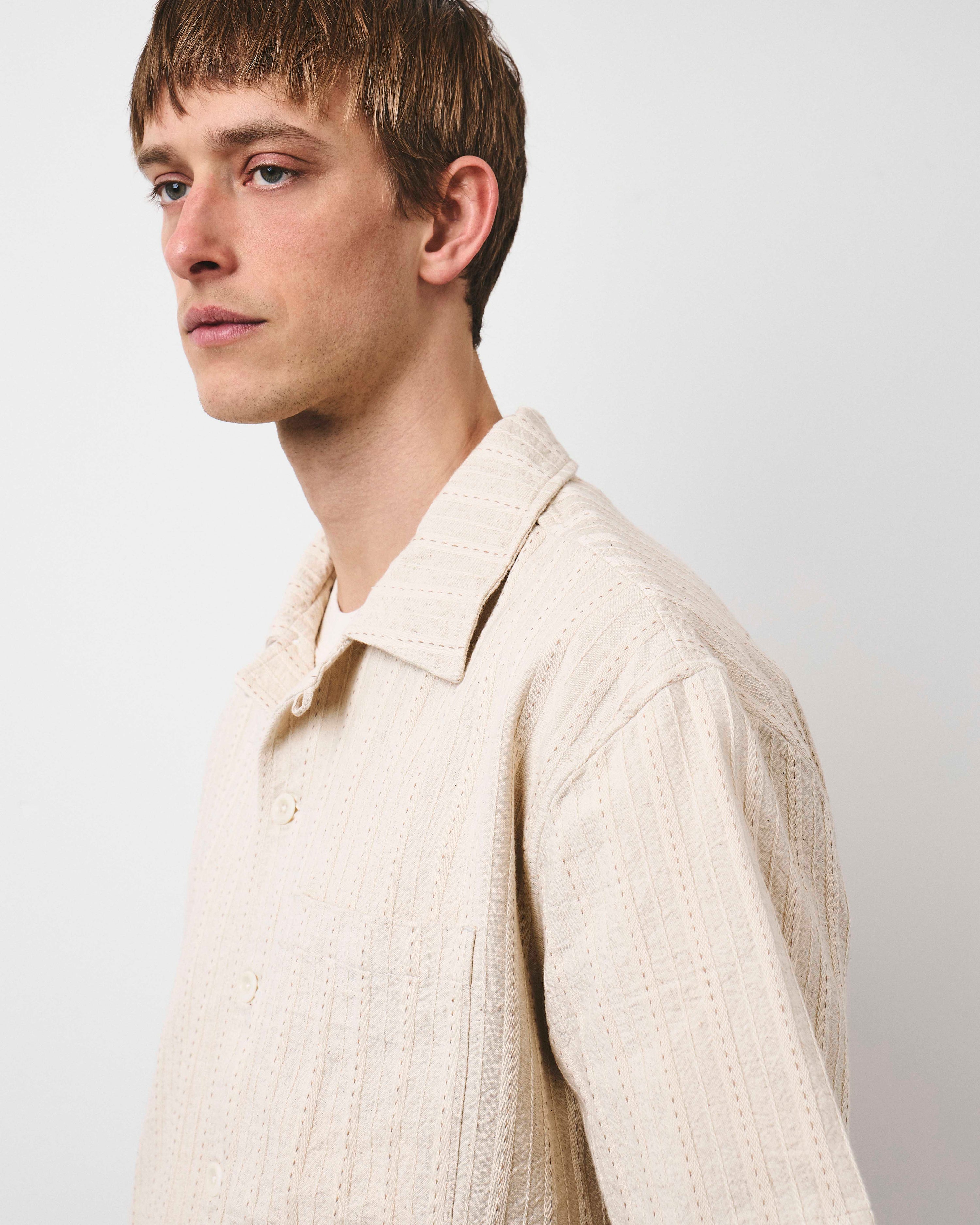 Jacquard Stripe Vacation Shirt - Ecru Stripe