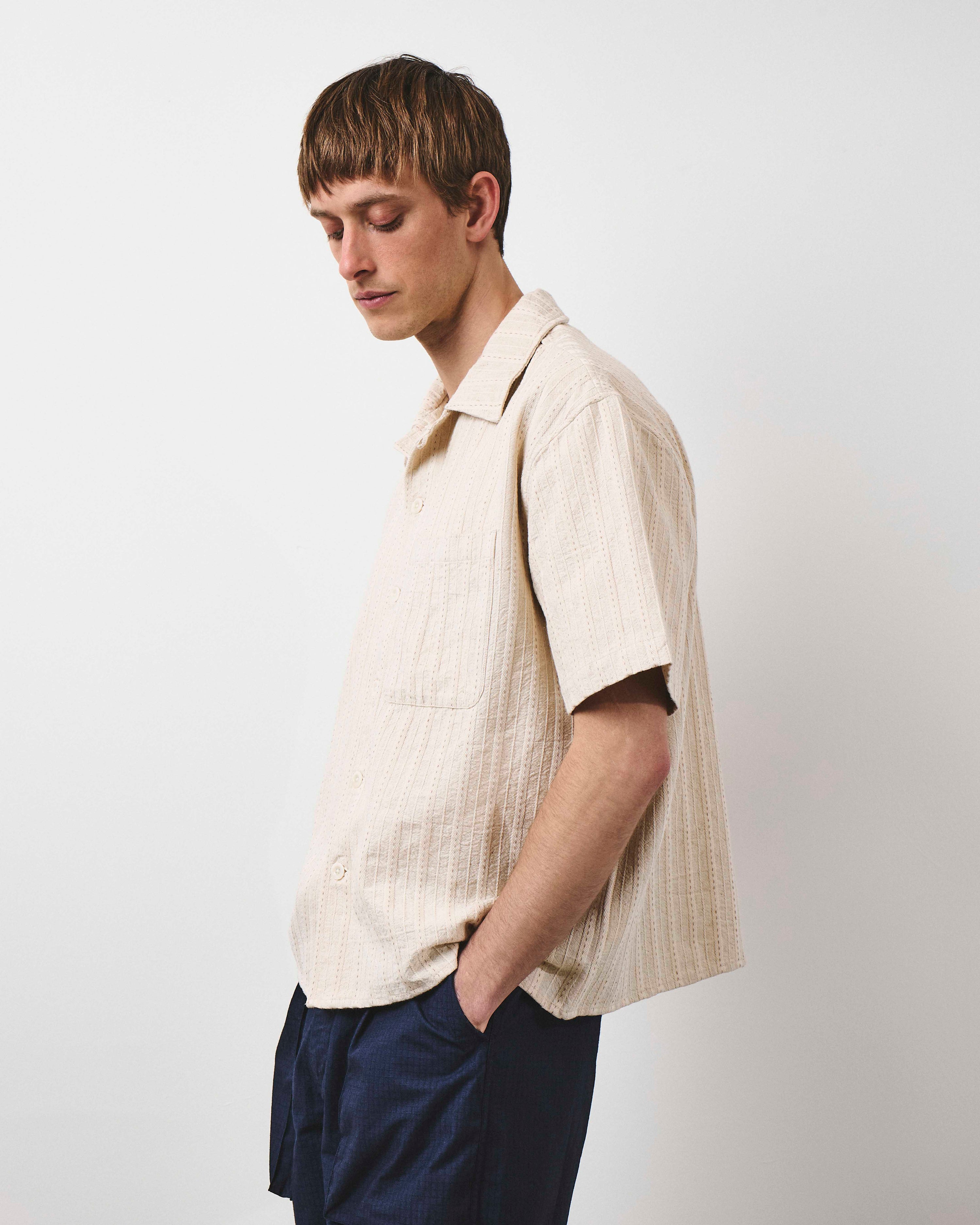 Jacquard Stripe Vacation Shirt - Ecru Stripe