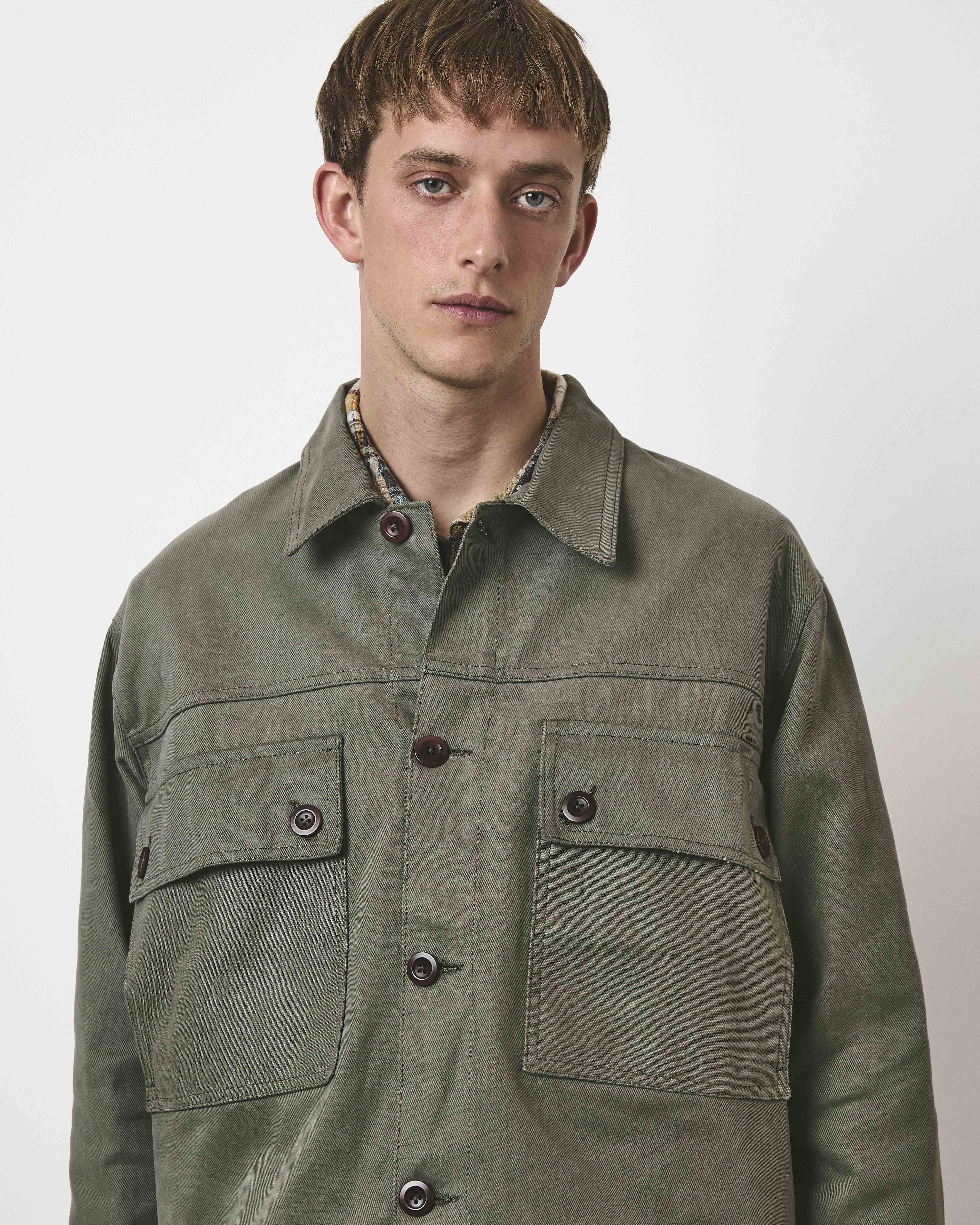 Reverse Panel Workers Jacket - Washed Moss | Café Mountain