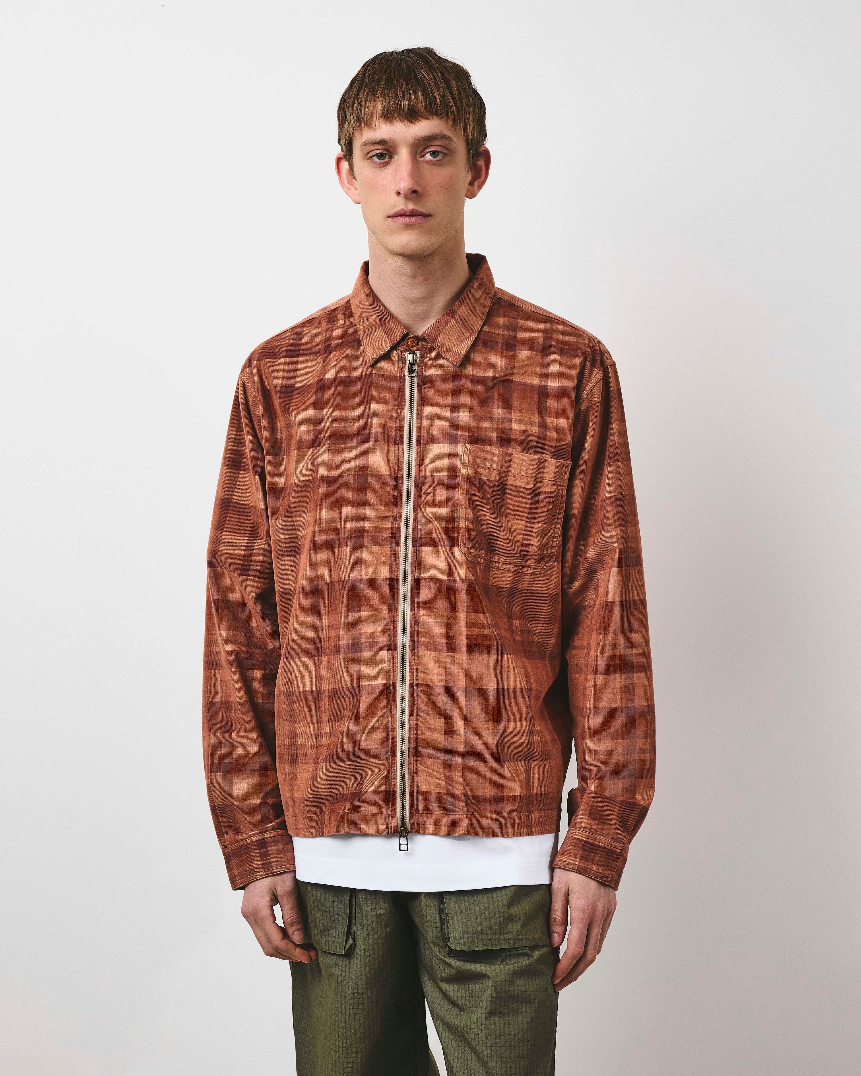 Cord Zip Through Jacket - Orange And Rust