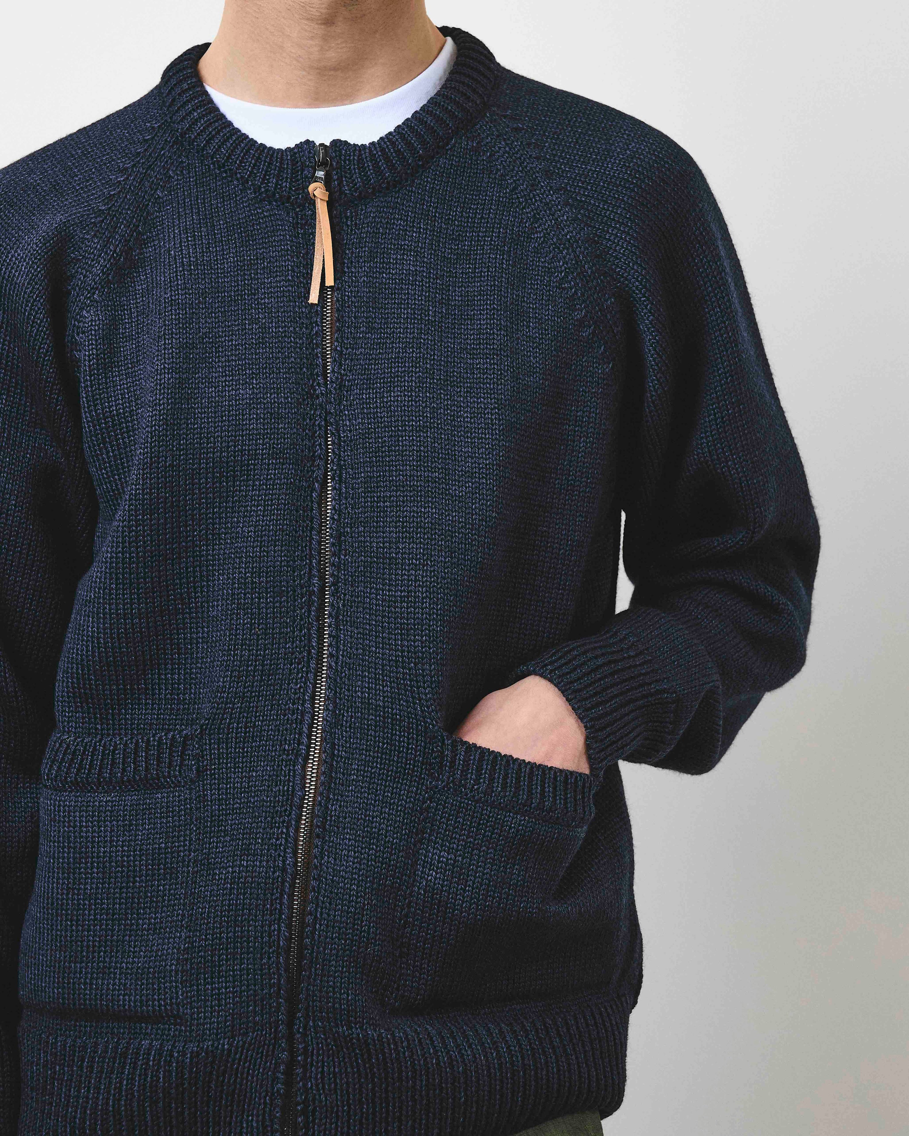 Zip Through Raglan Knit - Navy Dust