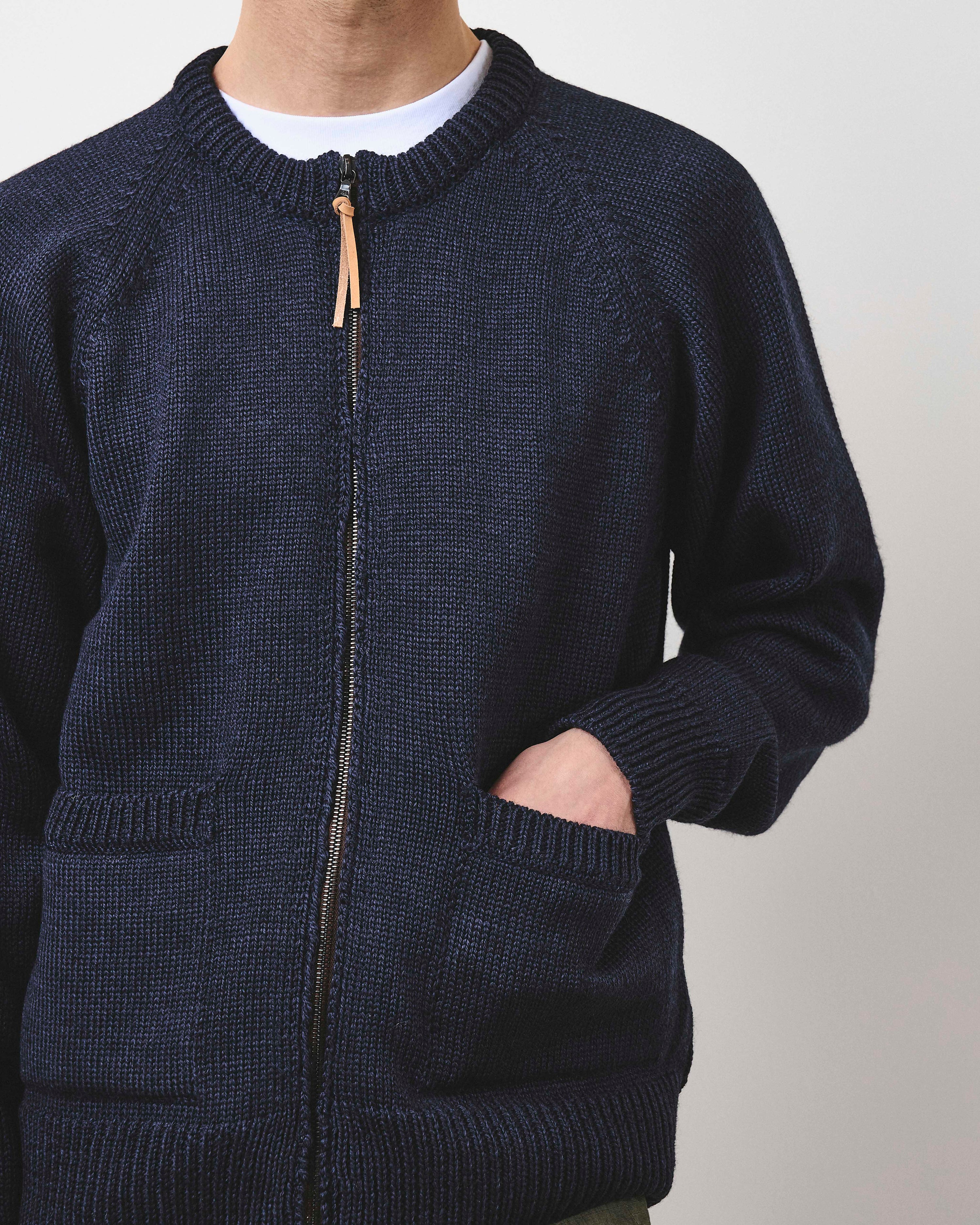 Zip Through Raglan Knit - Navy Dust