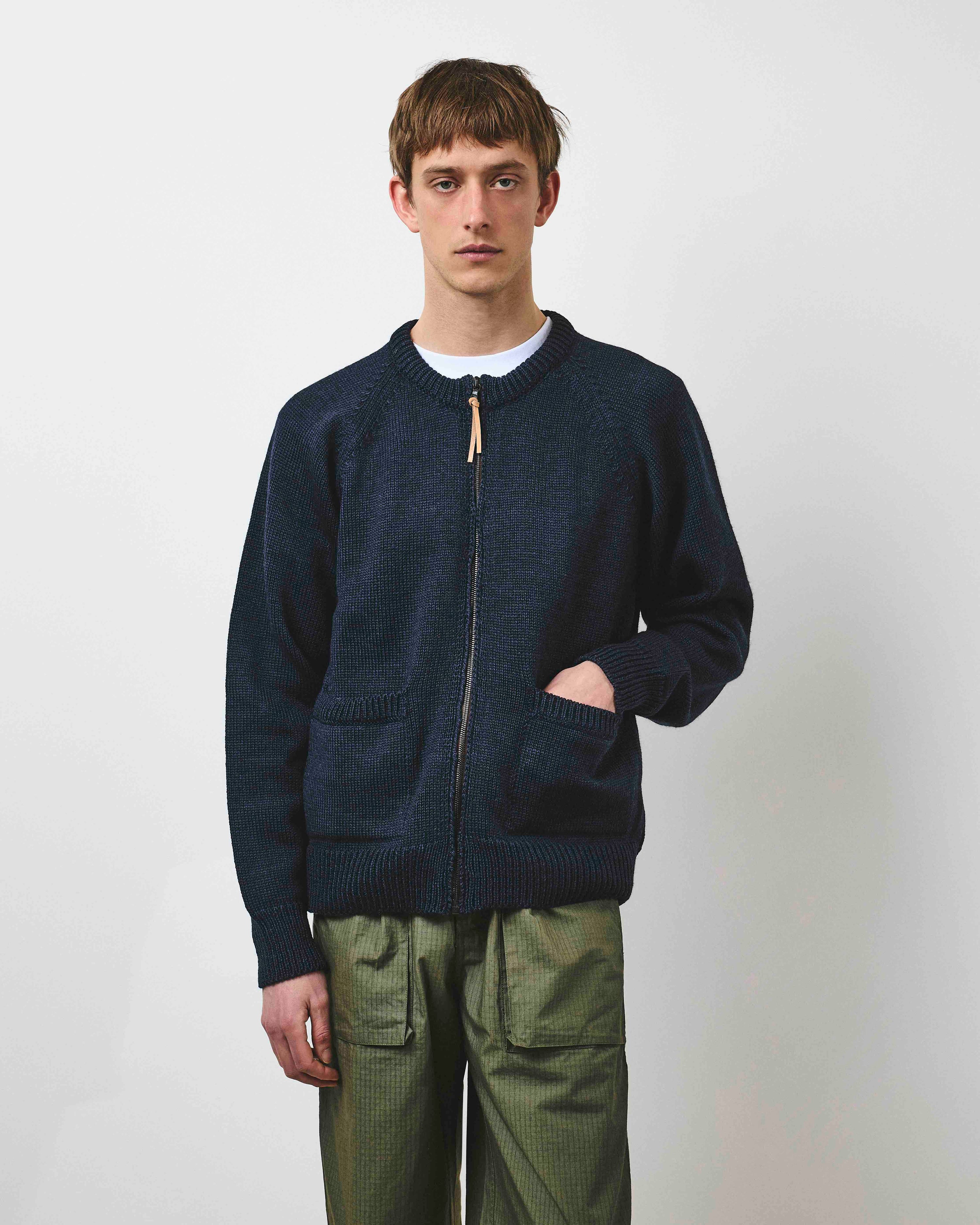 Zip Through Raglan Knit - Navy Dust