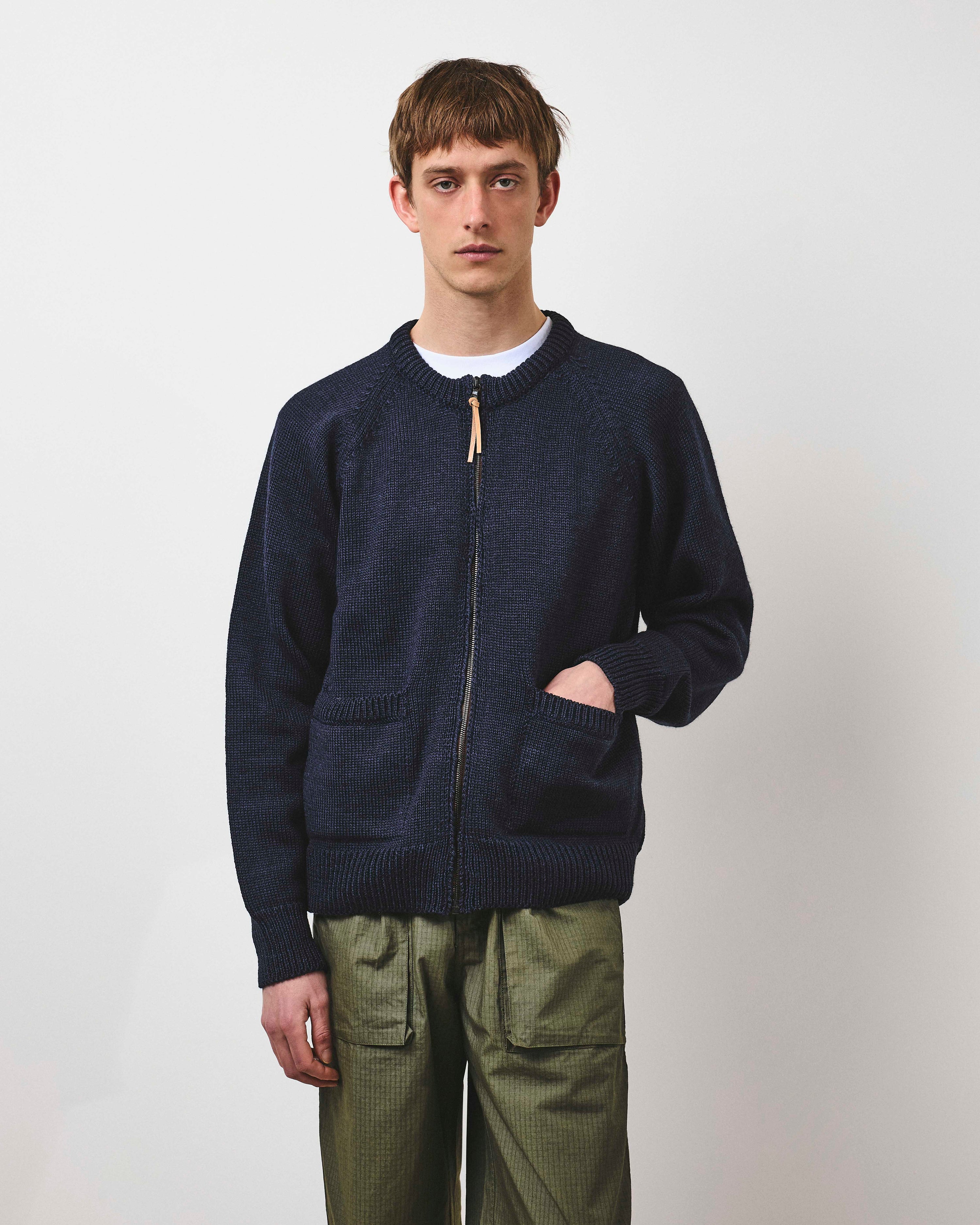 Zip Through Raglan Knit - Navy Dust