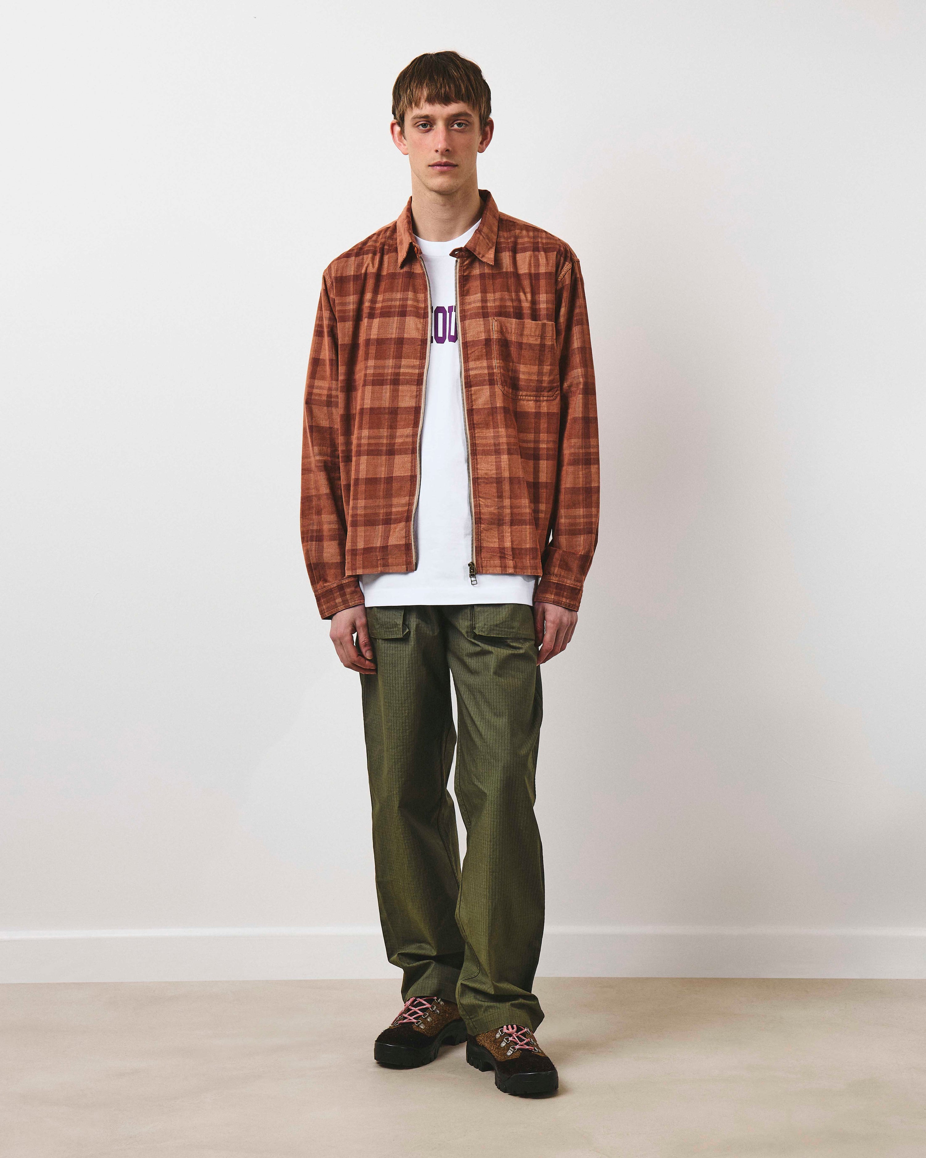 Cord Zip Through Jacket - Orange And Rust