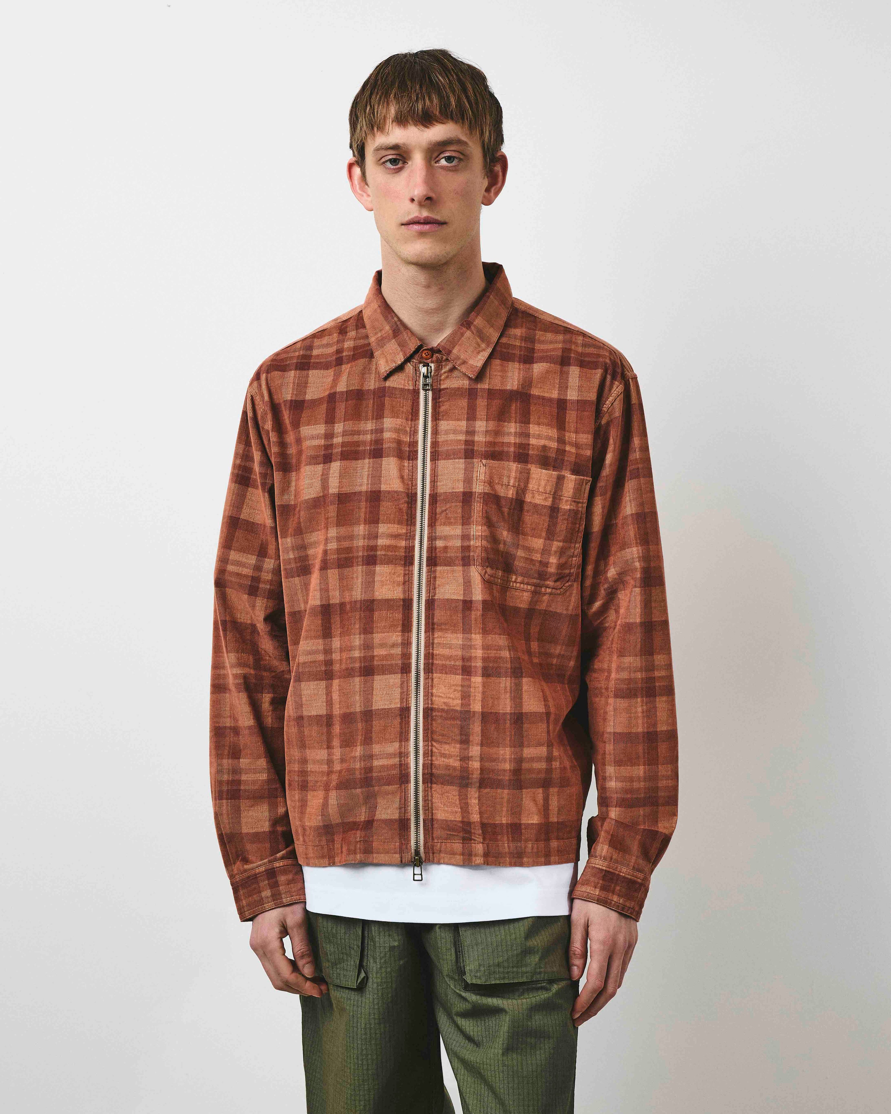 Cord Zip Through Jacket - Orange And Rust