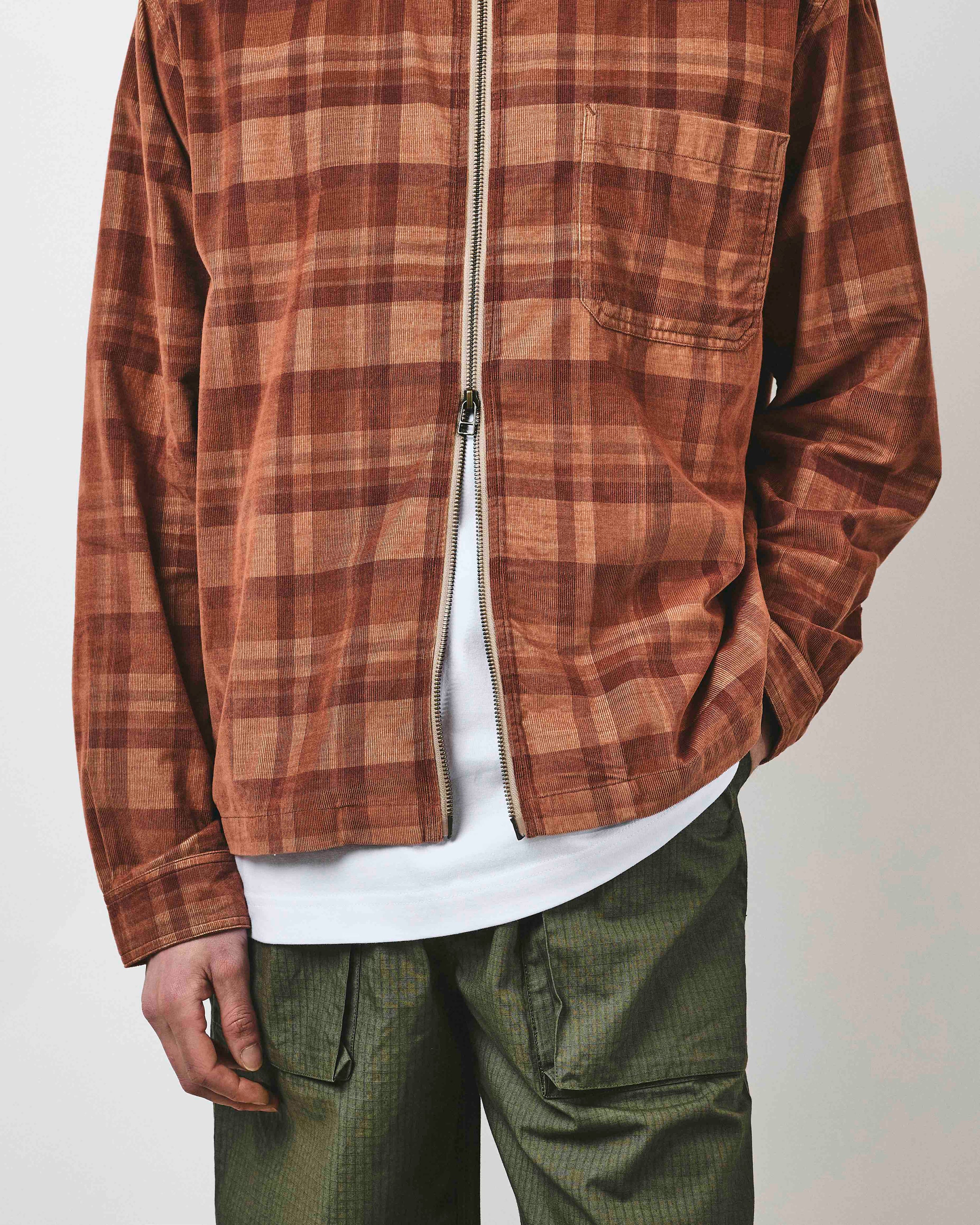 Cord Zip Through Jacket - Orange And Rust