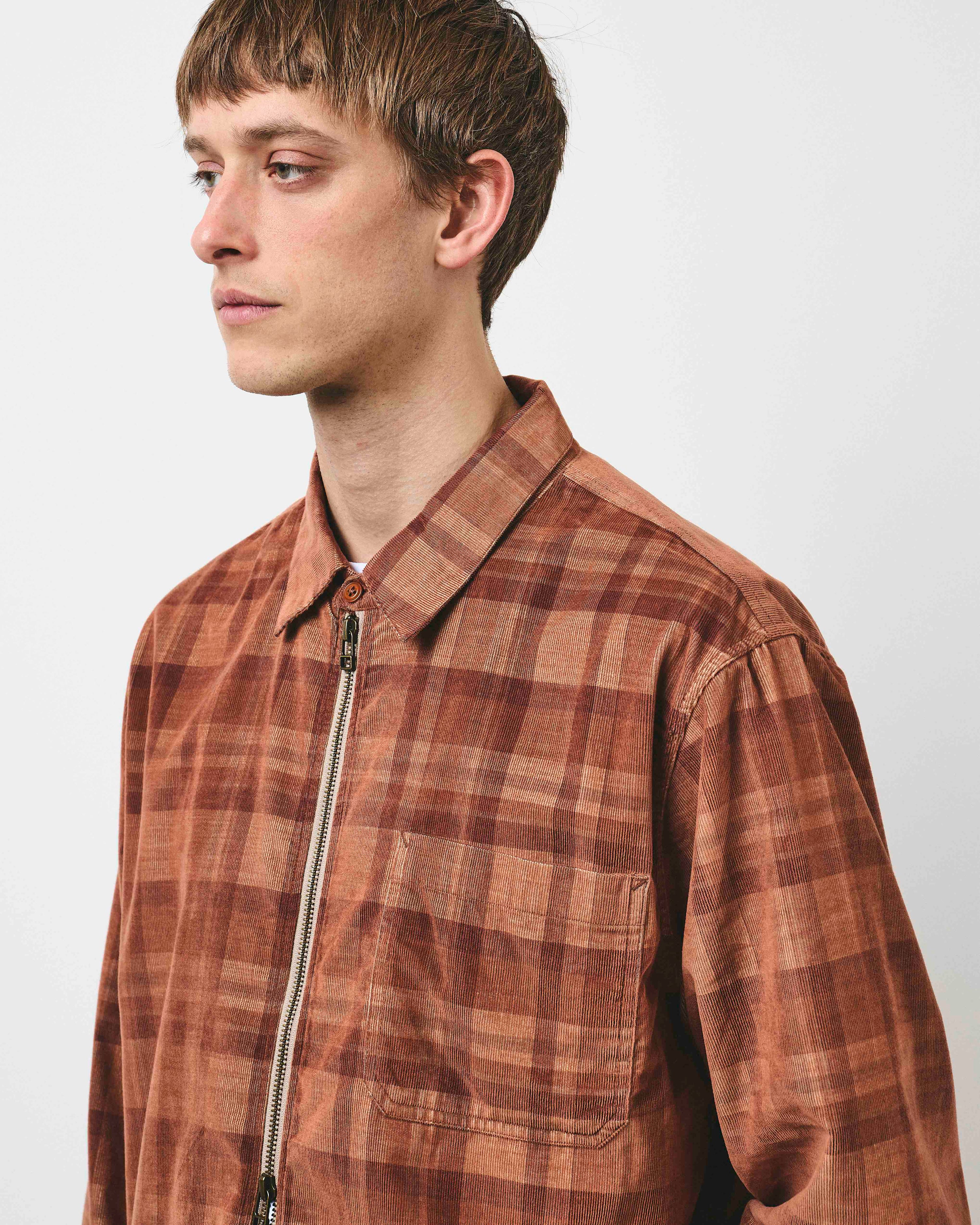 Cord Zip Through Jacket - Orange And Rust