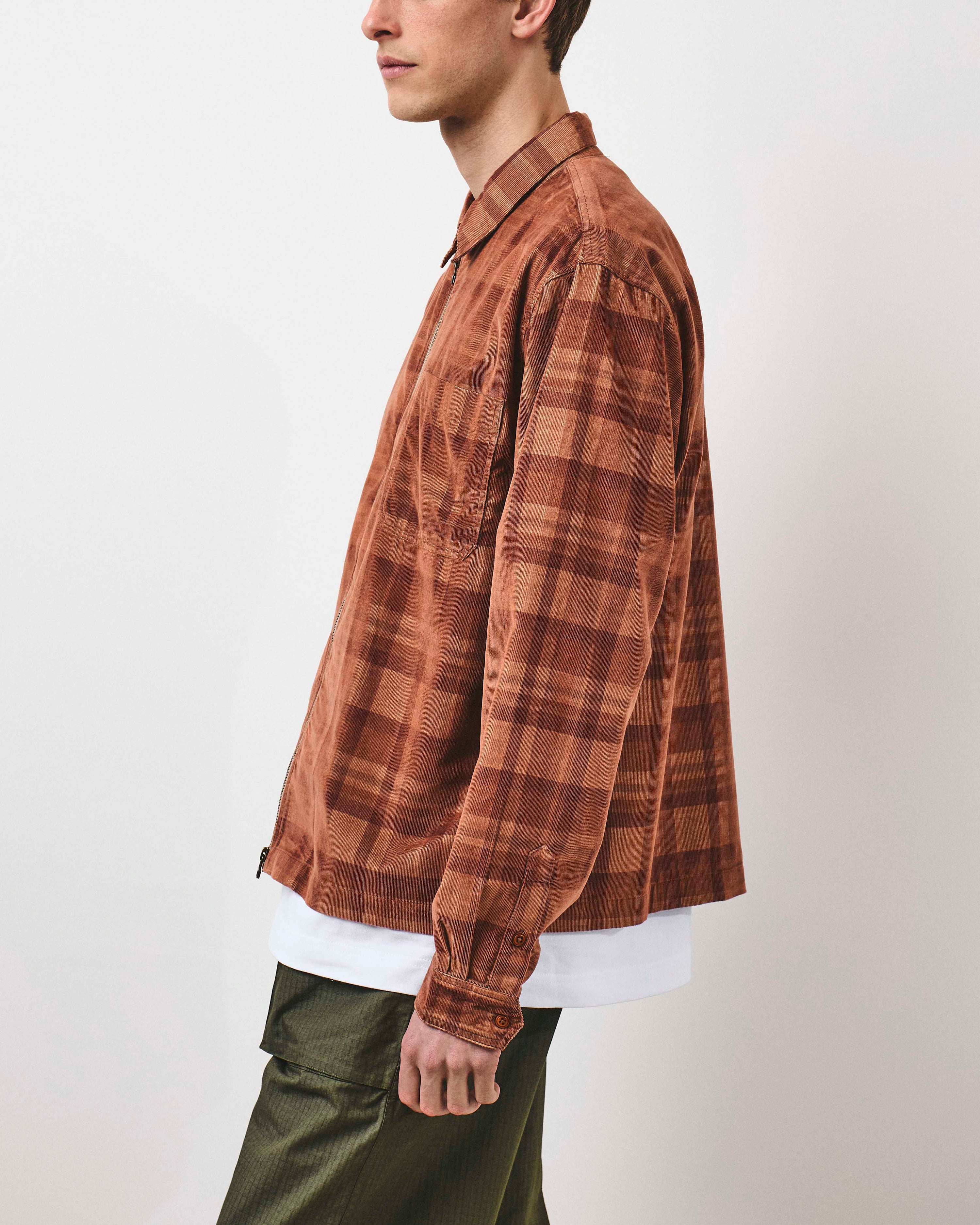 Cord Zip Through Jacket - Orange And Rust